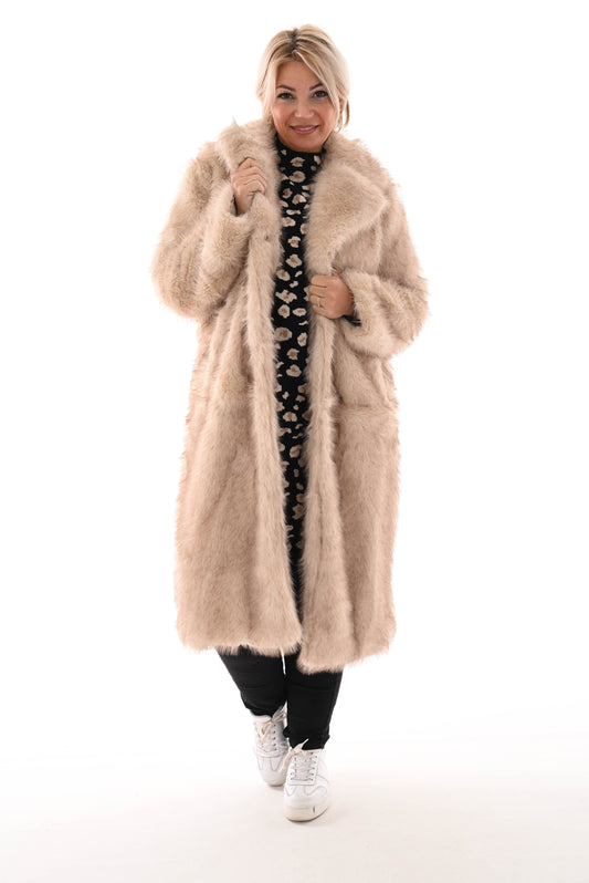 Lange jas faux fur gemixt creme