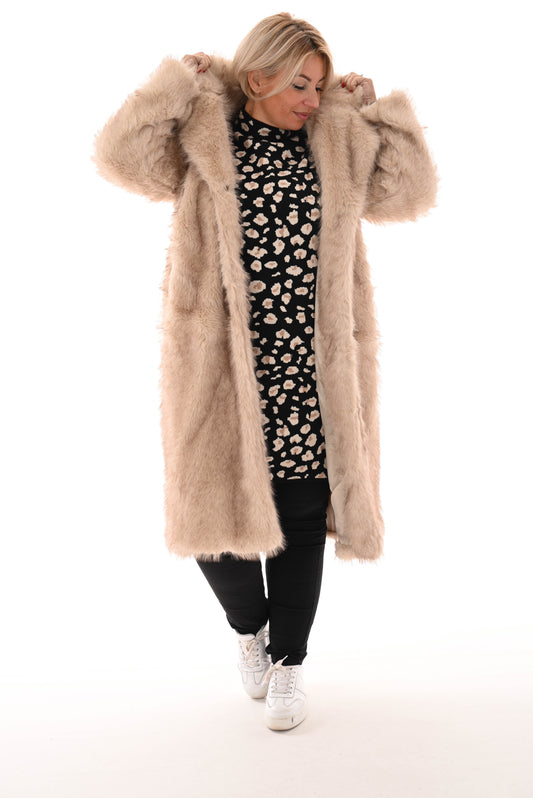 Lange jas faux fur gemixt creme