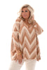 Oversized trui v-hals zigzag camel/beige