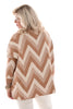 Oversized trui v-hals zigzag camel/beige