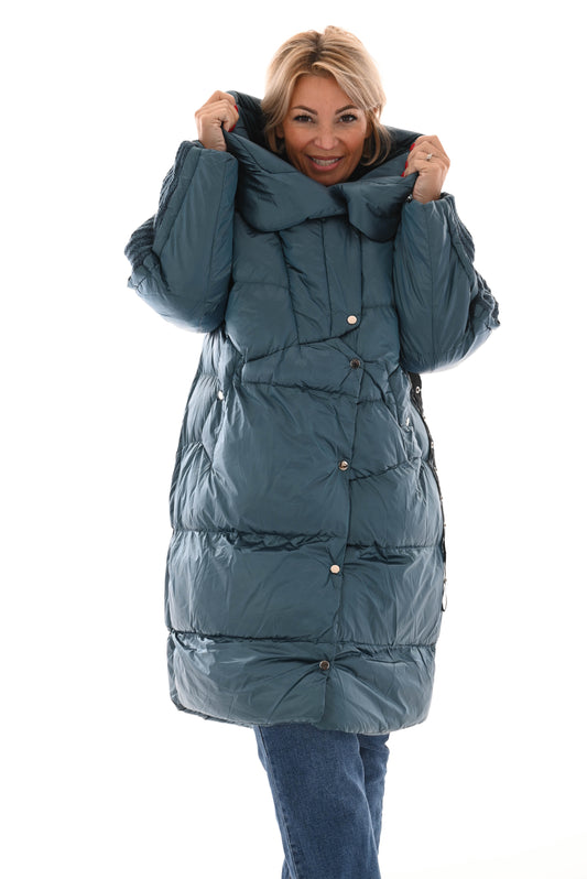 Puffer jas gebreid detail blauw