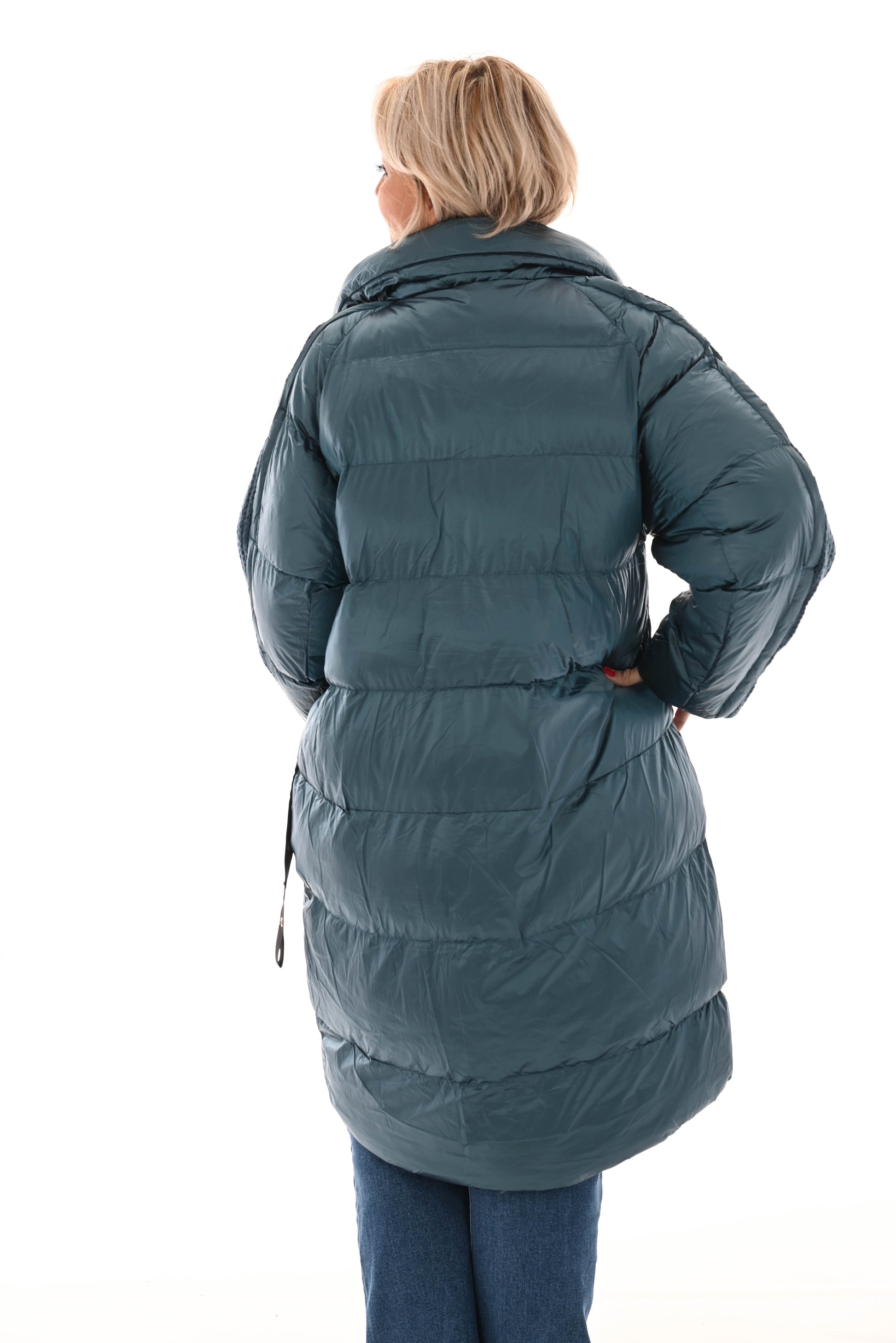 Puffer jas gebreid detail blauw