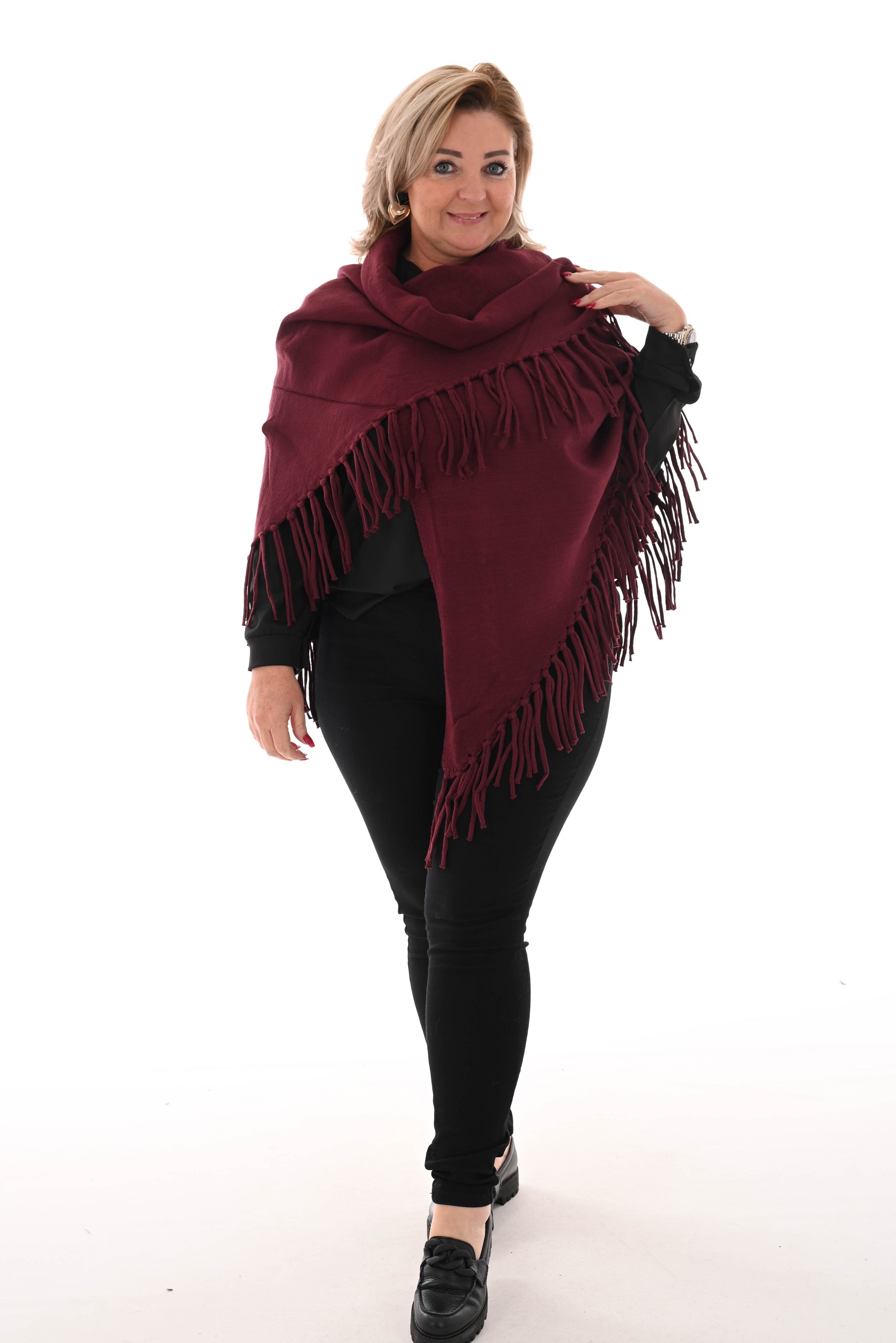 Omslag doek met franjes bordeaux