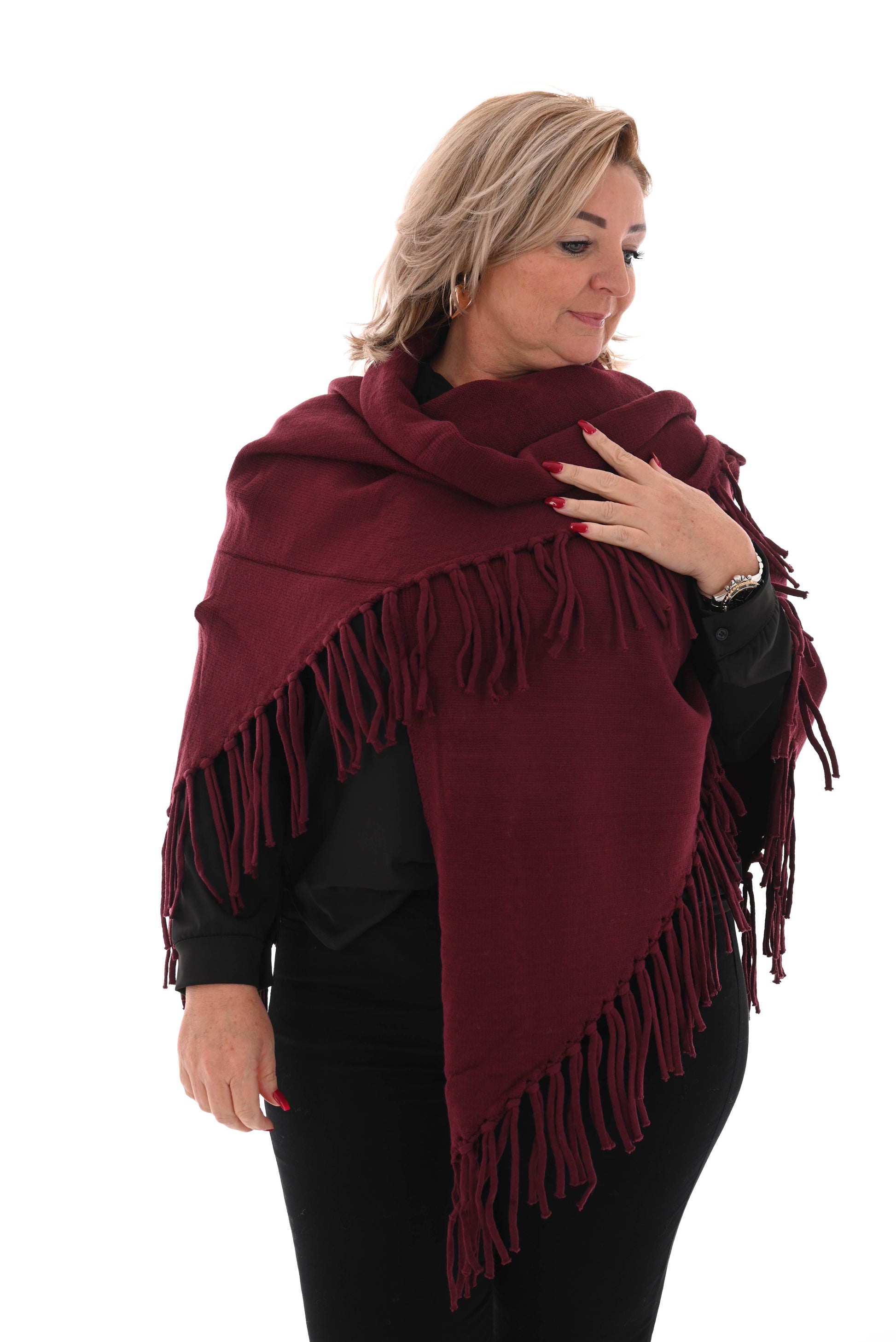 Omslag doek met franjes bordeaux