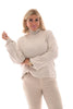 Korte trui turtle neck met pofmouwen beige