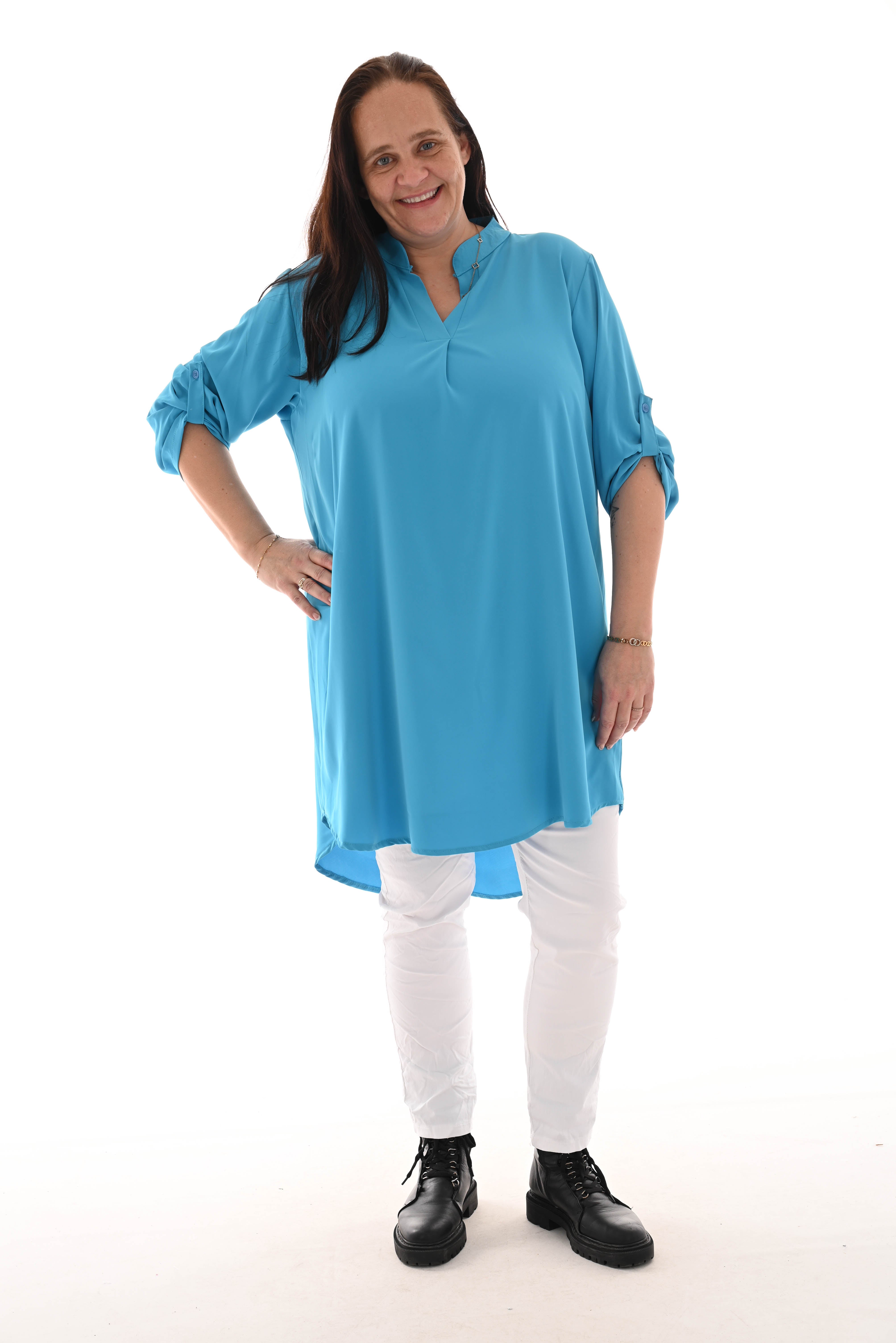 Tuniek v-hals ophaalmouwen aqua