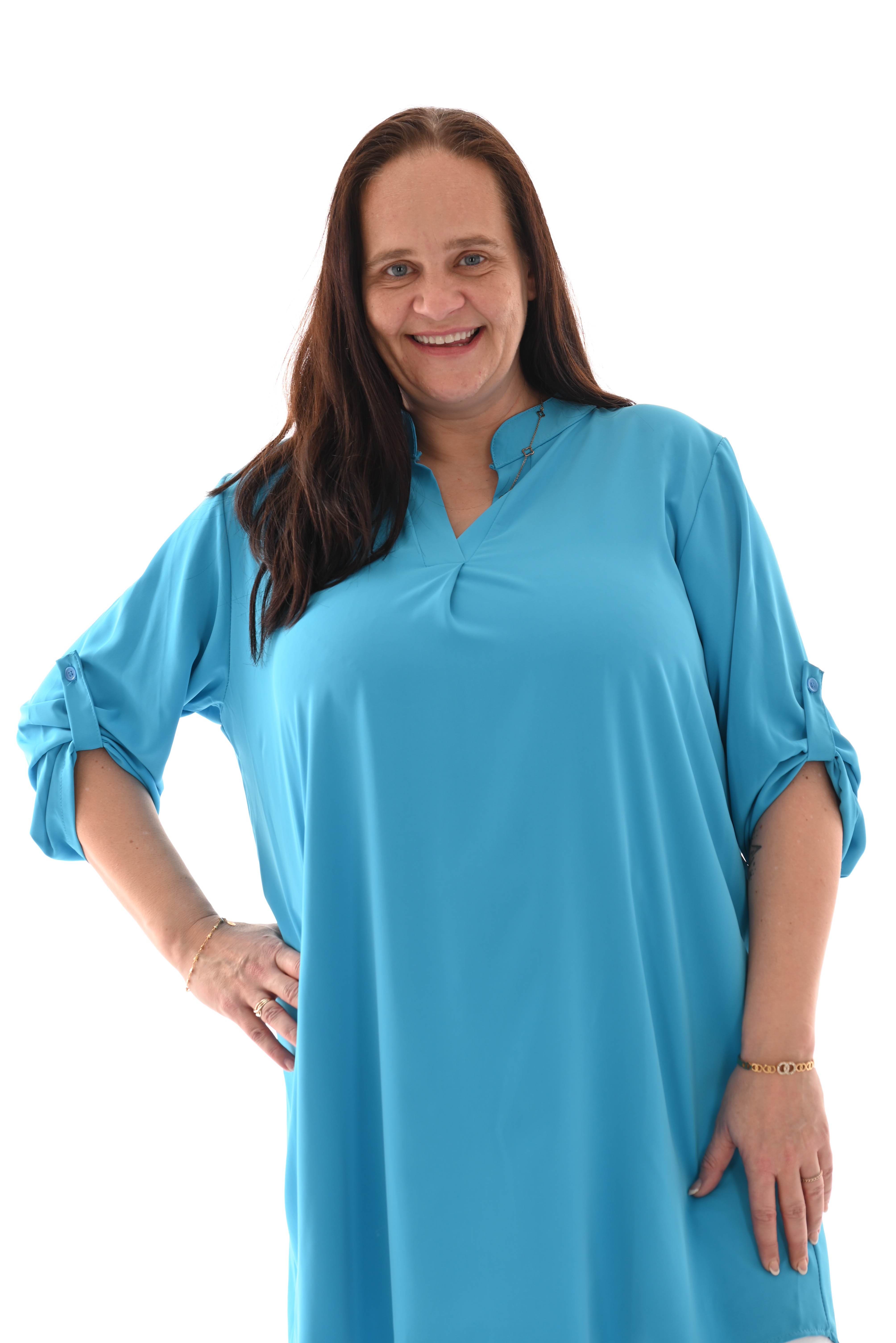 Tuniek v-hals ophaalmouwen aqua