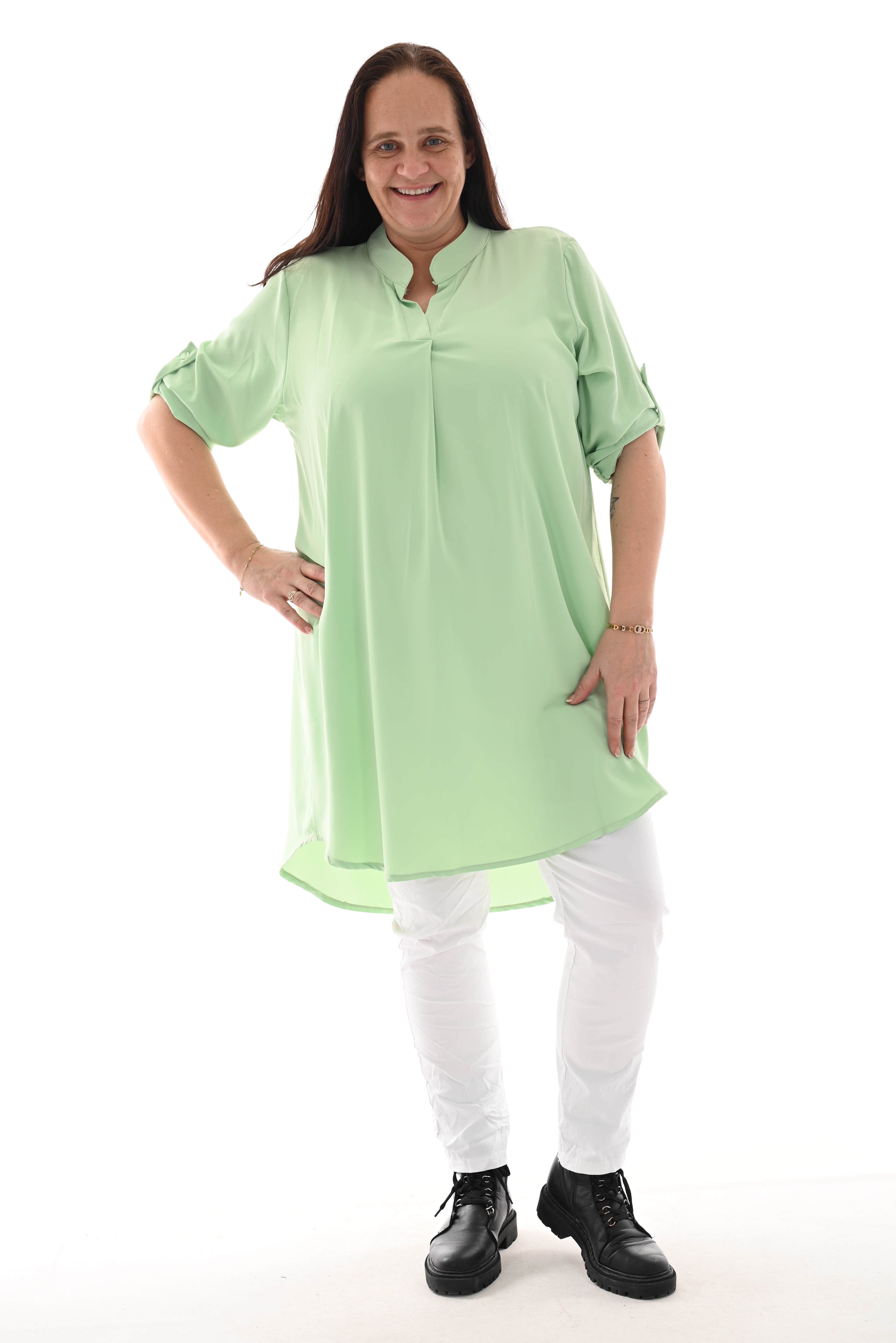 Tuniek v-hals ophaalmouwen lichtgroen