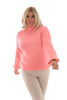 Korte trui turtle neck met pofmouwen zalm