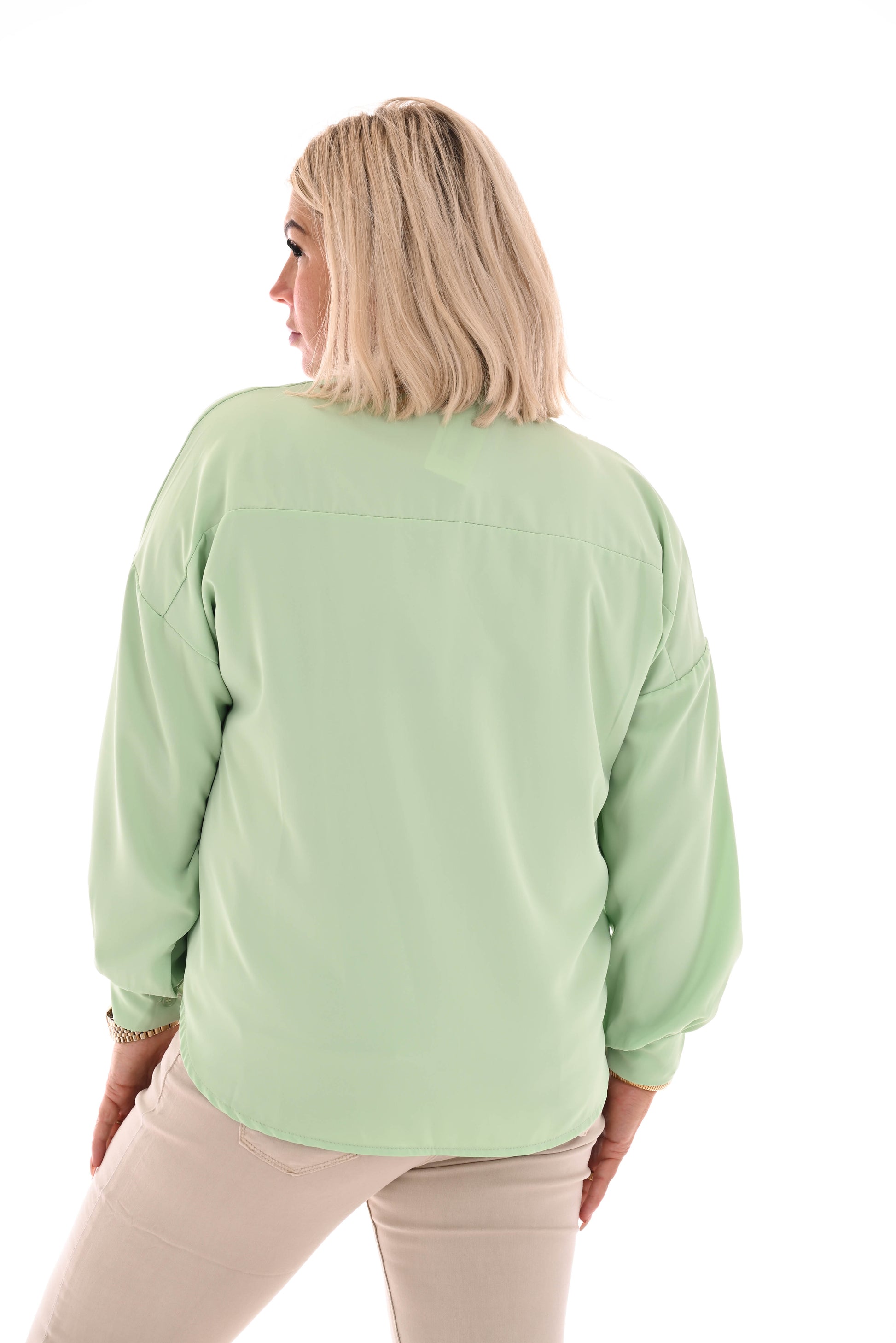 Blouse doorknoop v-hals uni lichtgroen