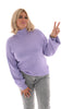 Korte trui turtle neck met pofmouwen lila