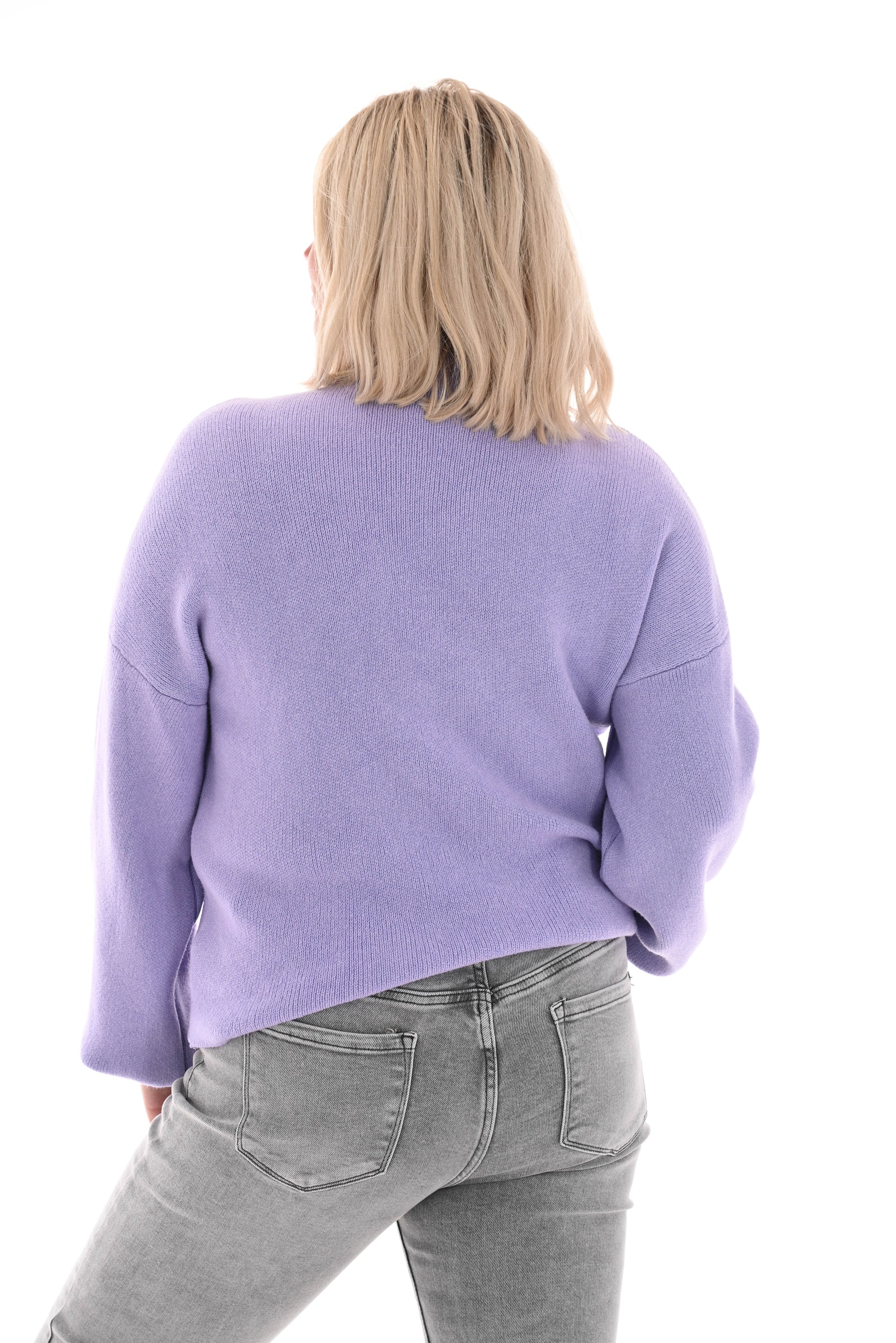 Korte trui turtle neck met pofmouwen lila