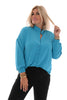 Doorknoop blouse v-hals uni aquablauw