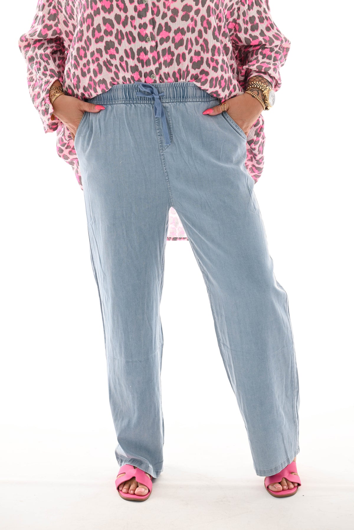 Jeans broek elastieken band blauw