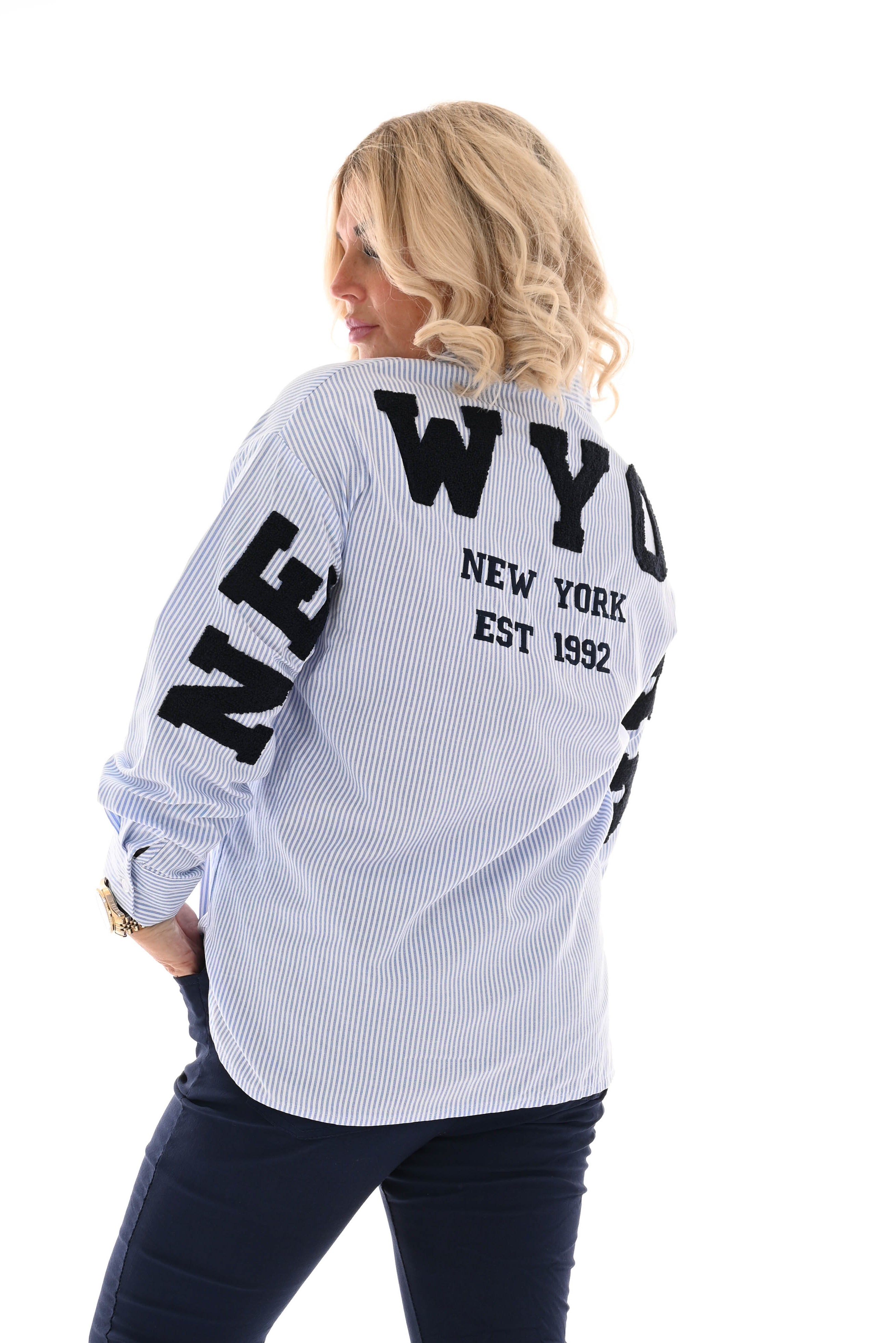 Gestreepte blouse New York lichtblauw