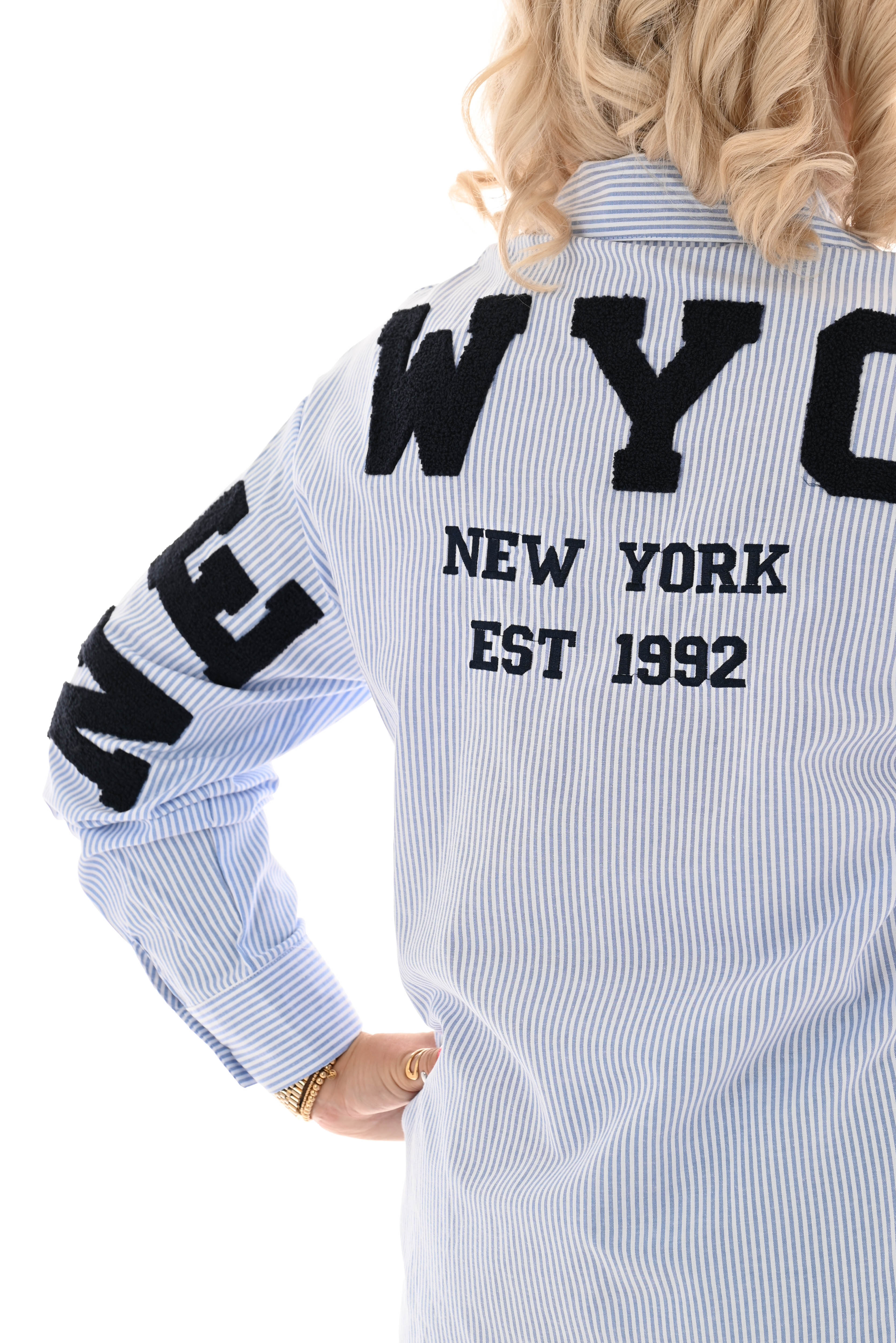 Gestreepte blouse New York lichtblauw