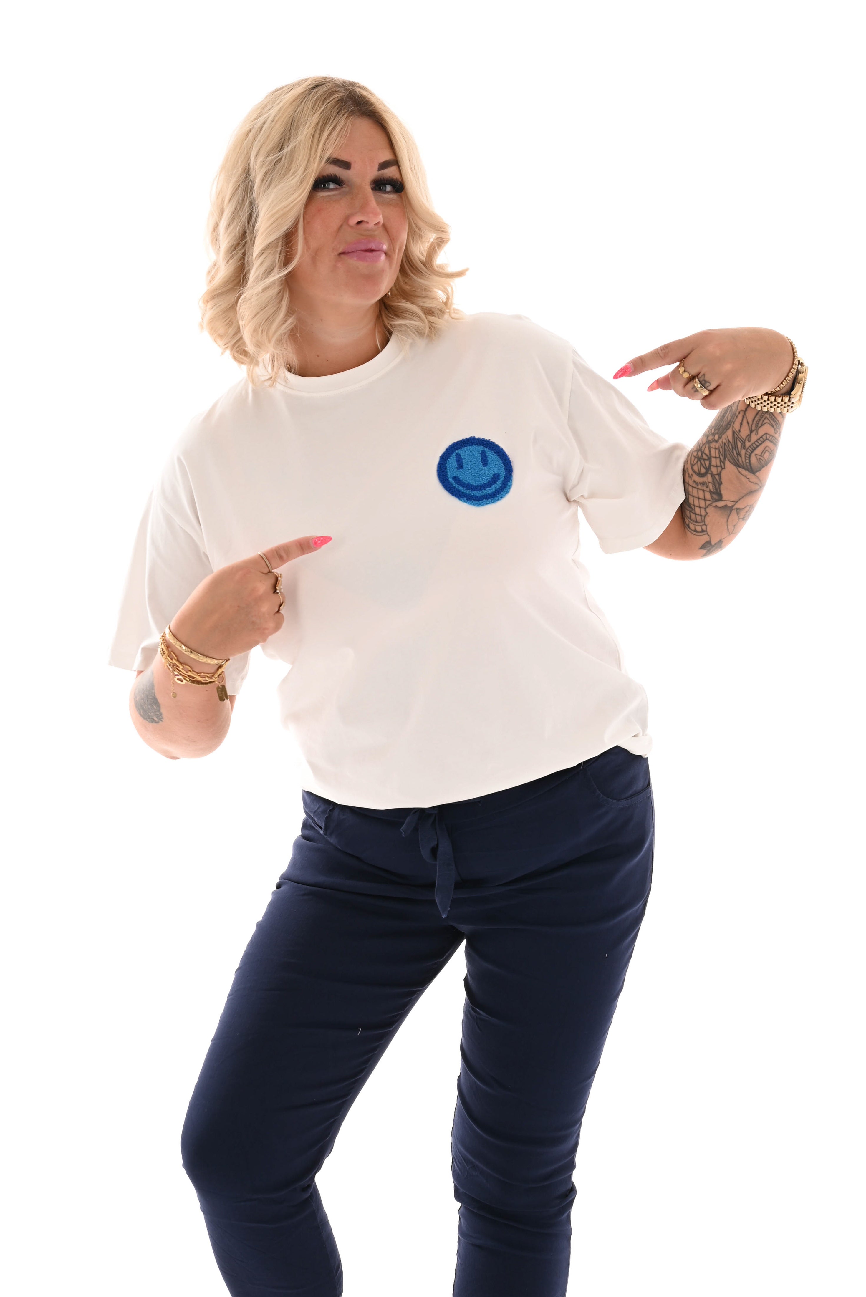 T-shirt Good Vibes Smiley teddy blauw