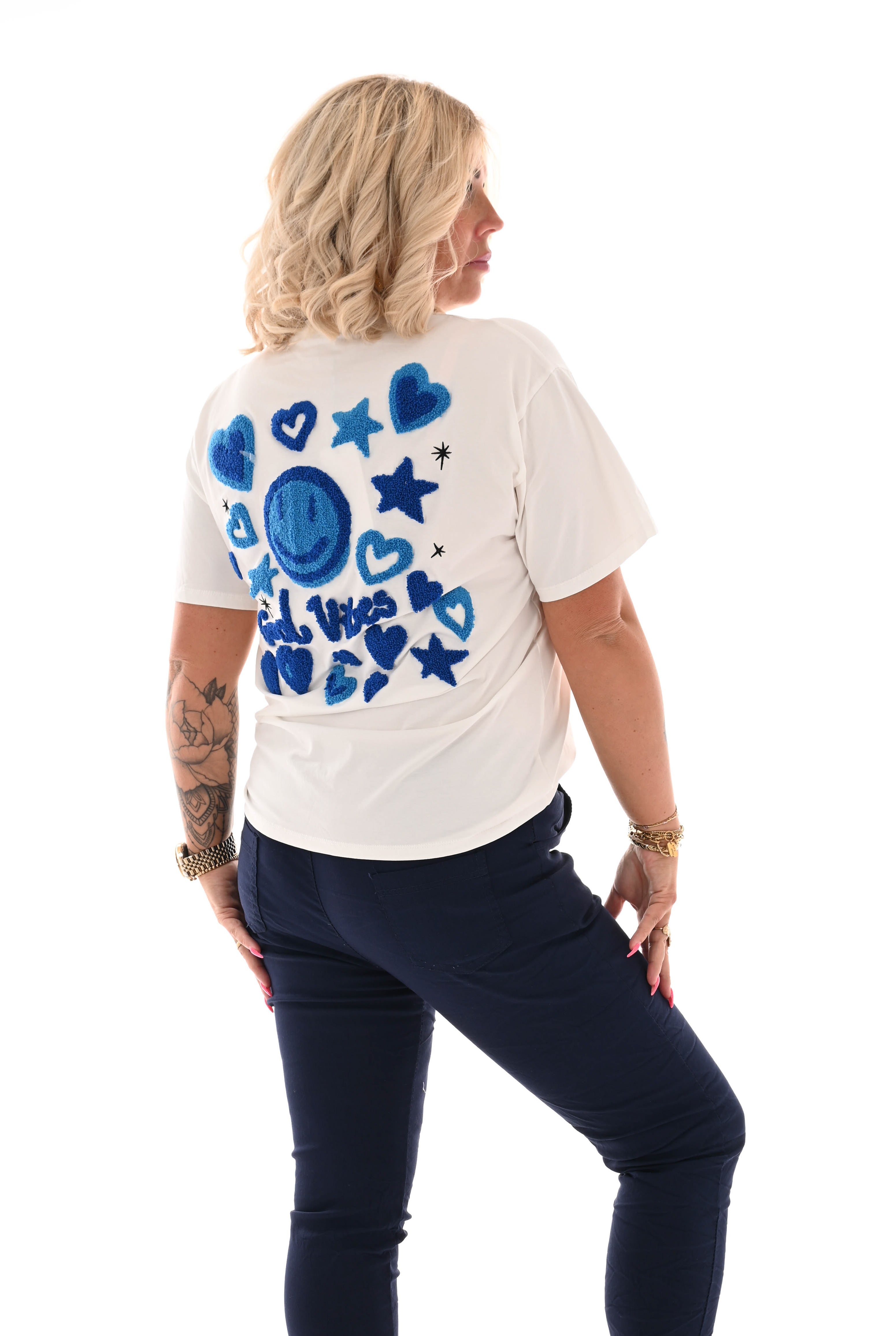 T-shirt Good Vibes Smiley teddy blauw