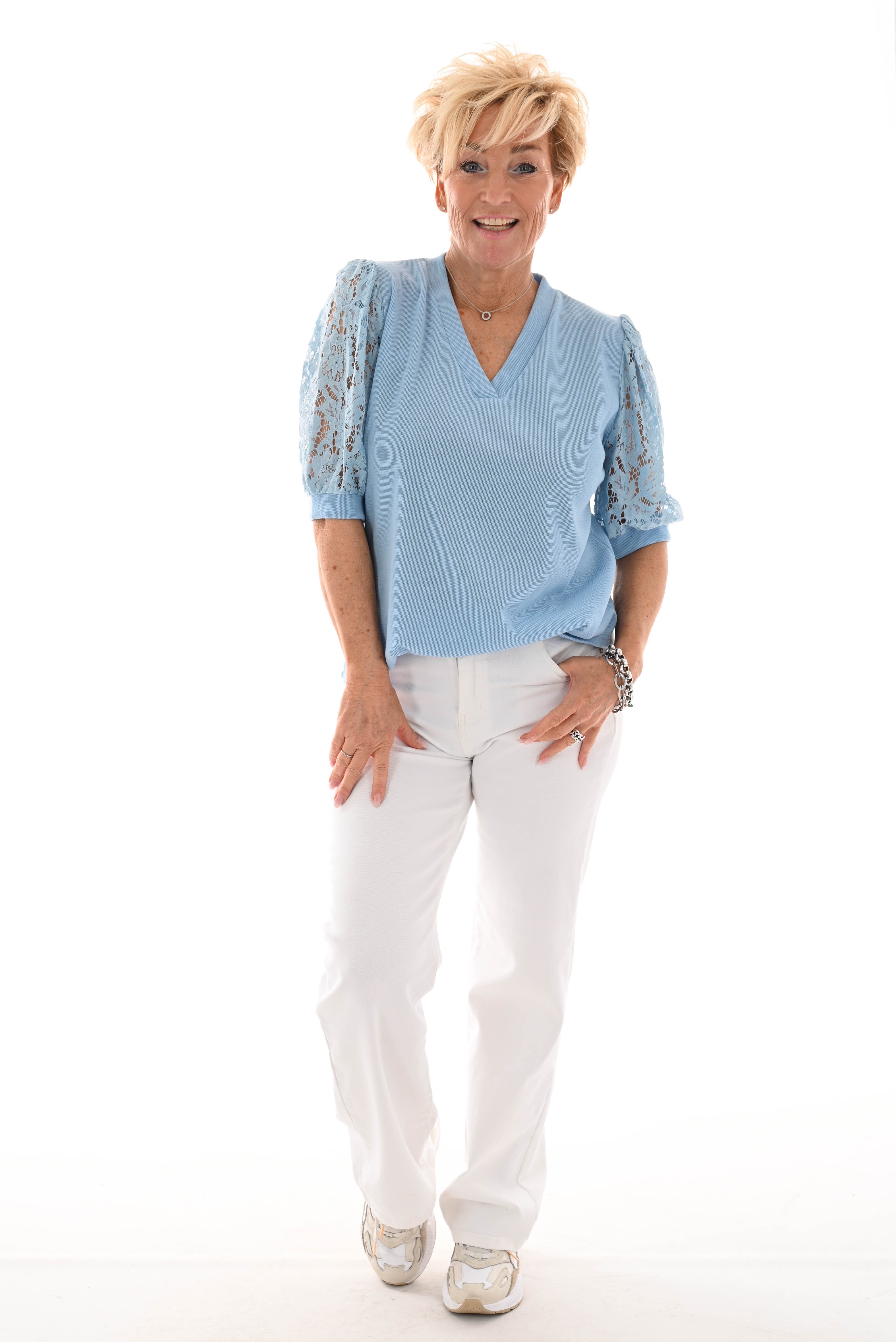 Shirt kanten korte mouwen blauw