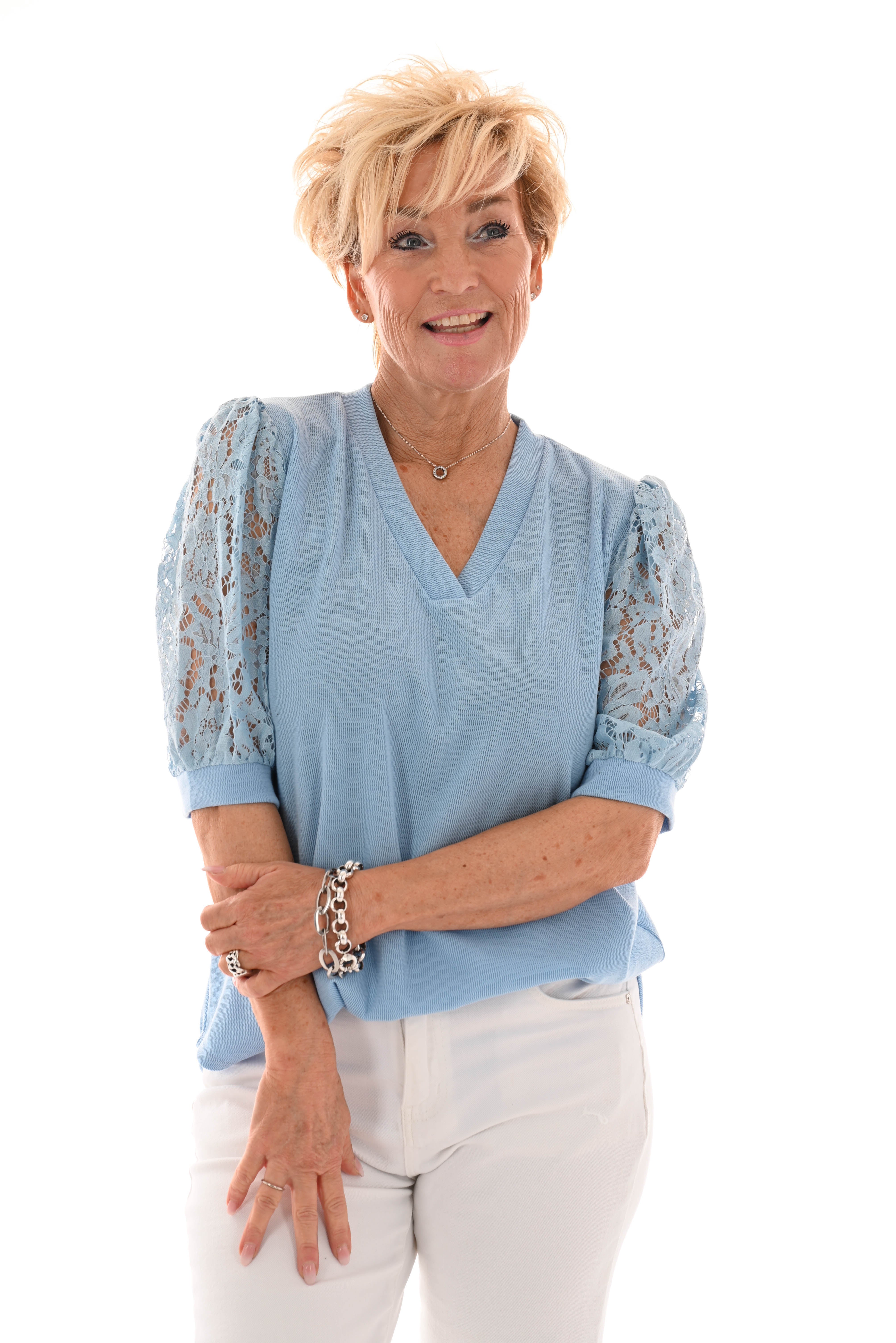 Shirt kanten korte mouwen blauw