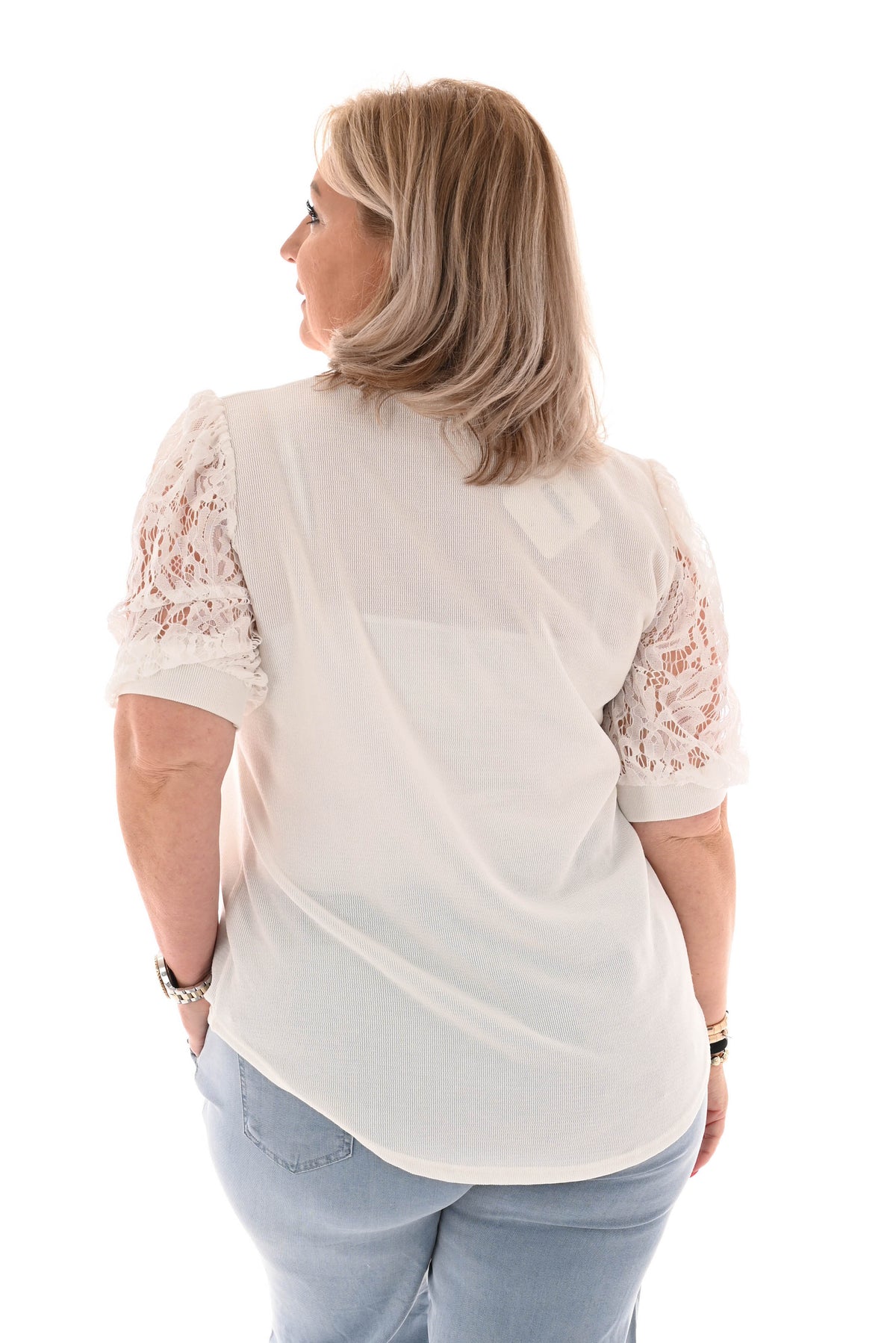 Shirt kanten korte mouwen roomwit