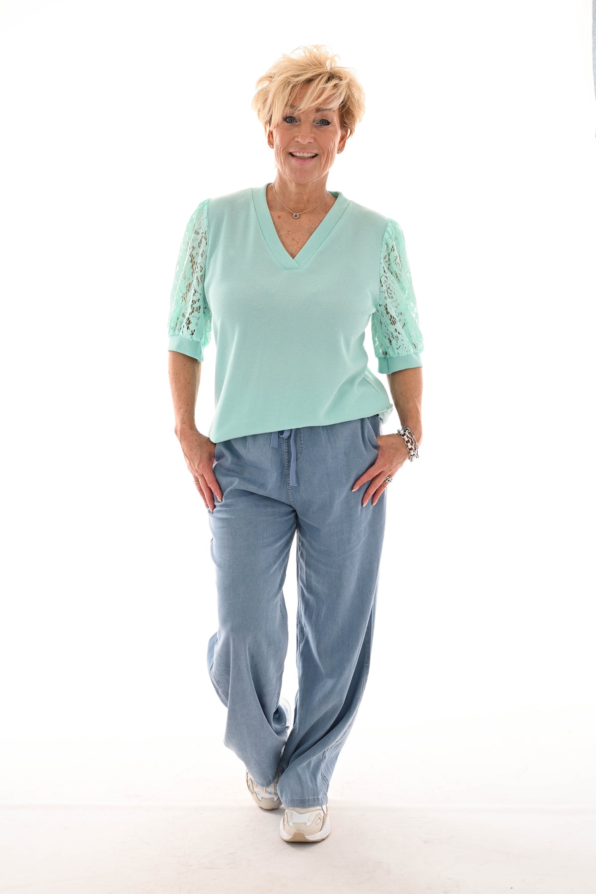Shirt kanten korte mouwen mintgroen