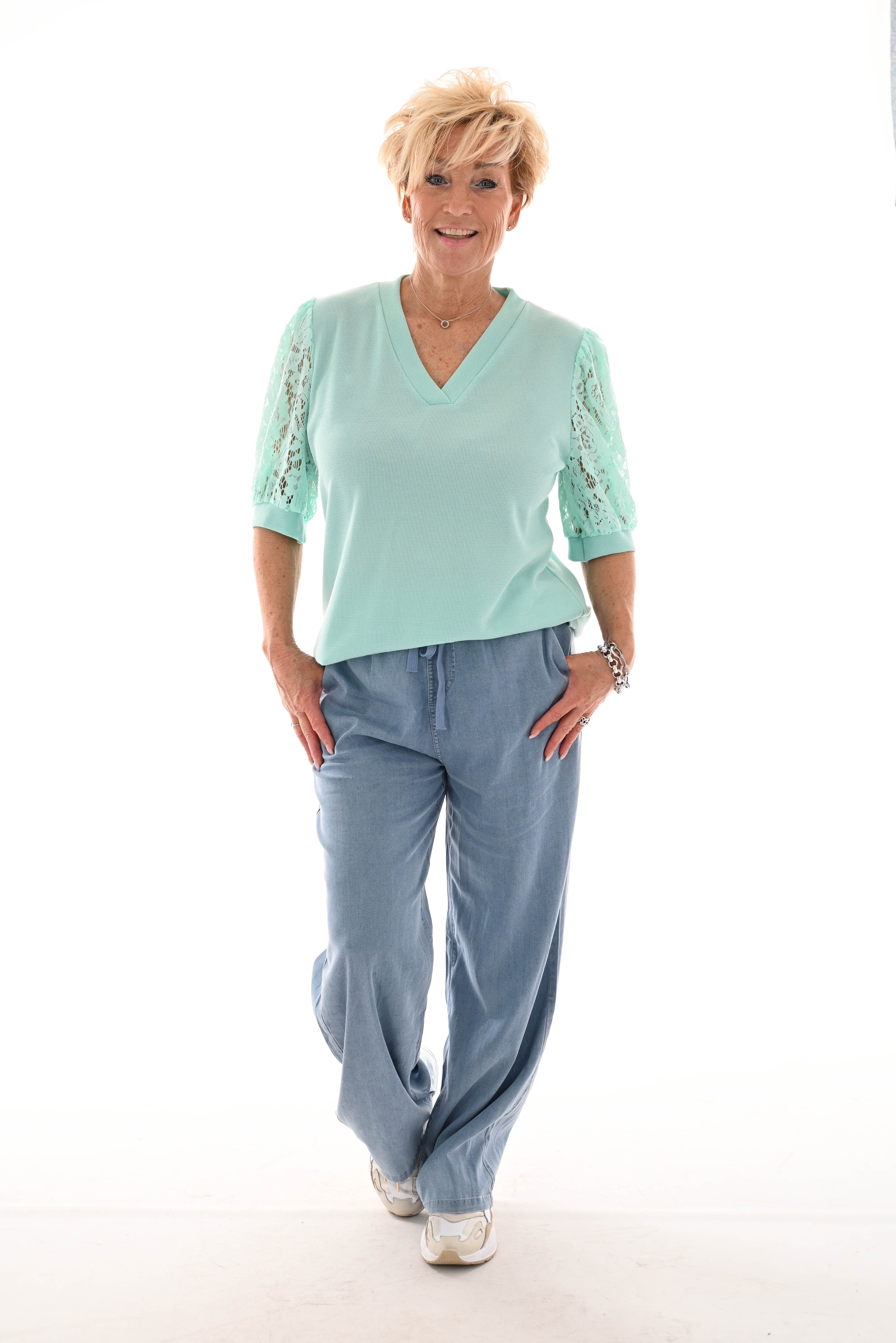 Shirt kanten korte mouwen mintgroen