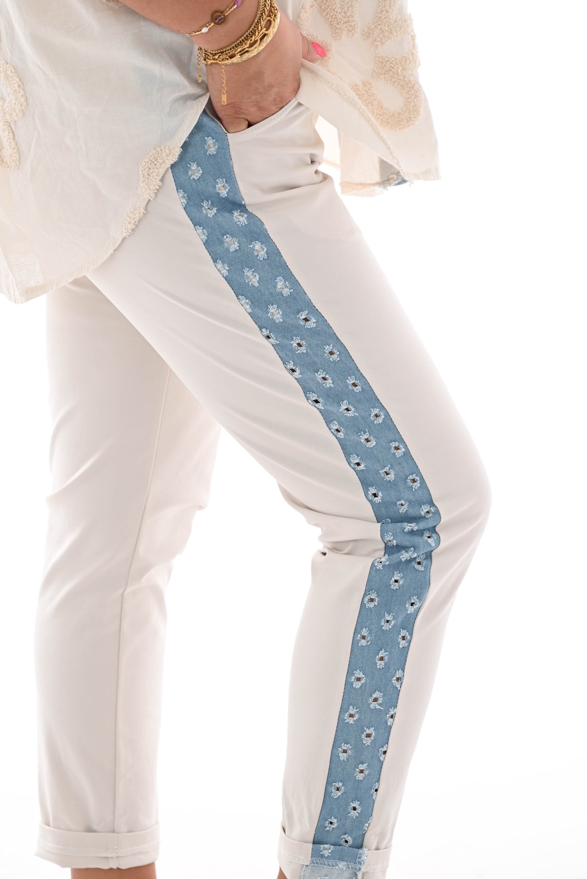 Jogger rafel bies creme