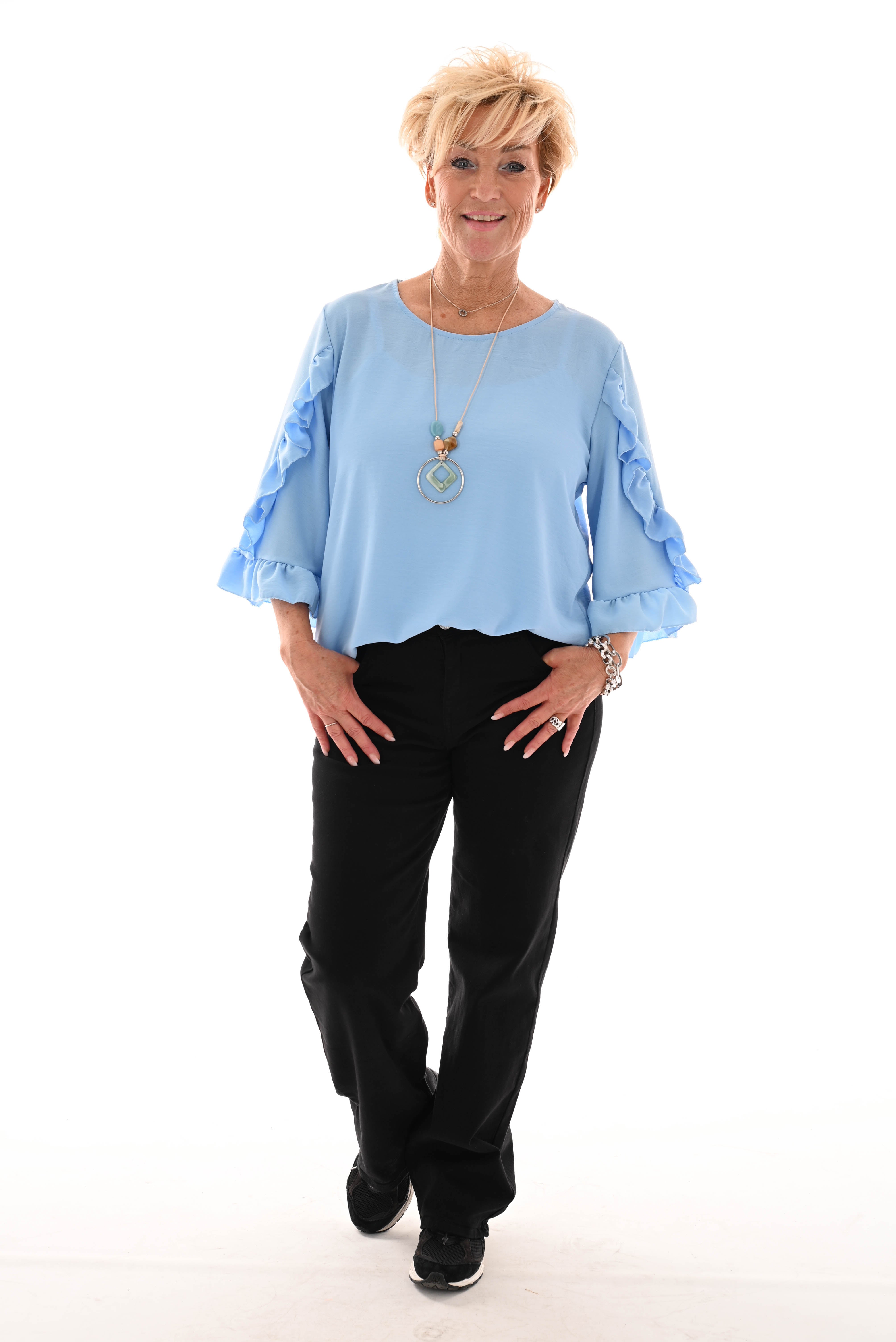 Top ruffles blauw
