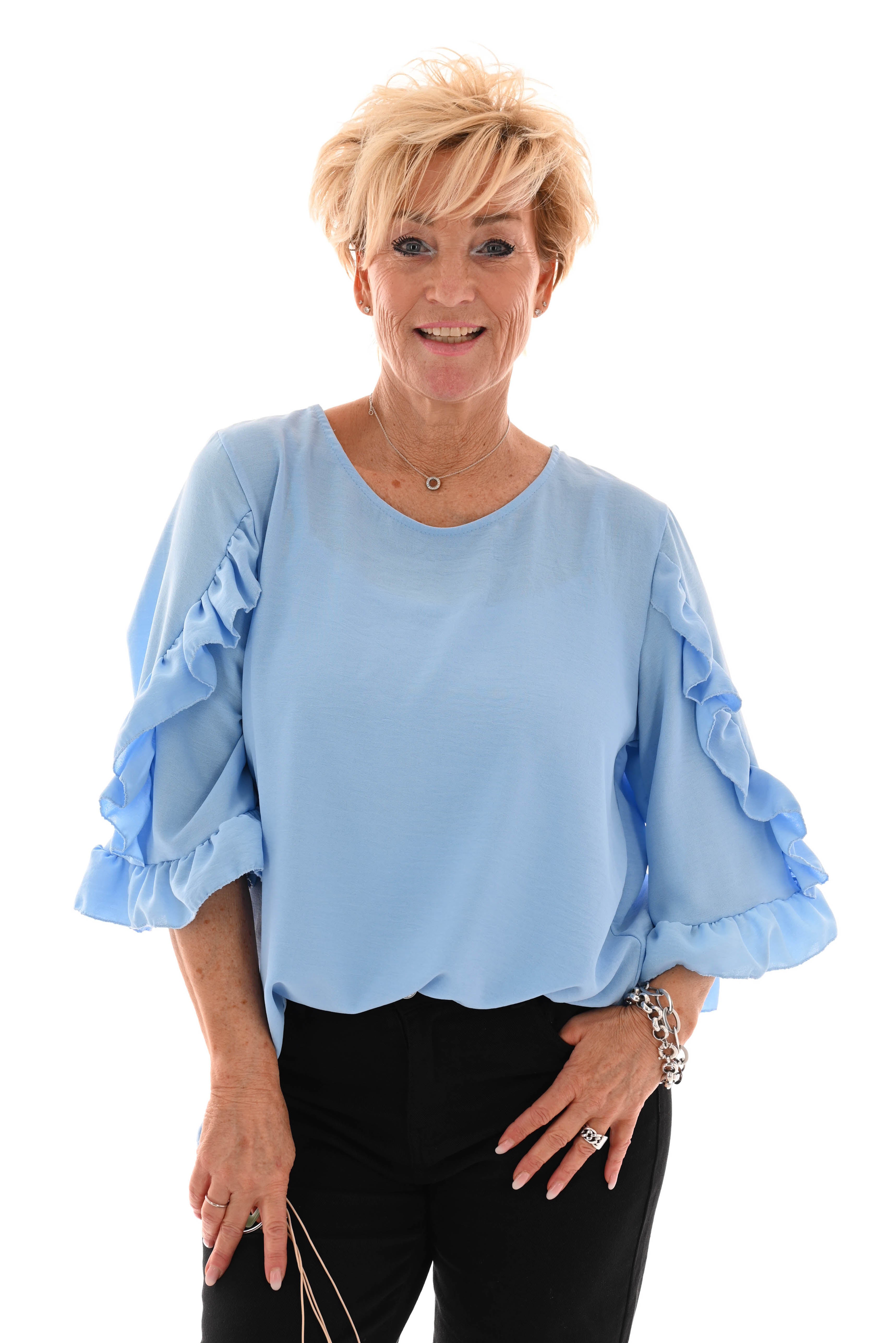 Top ruffles blauw