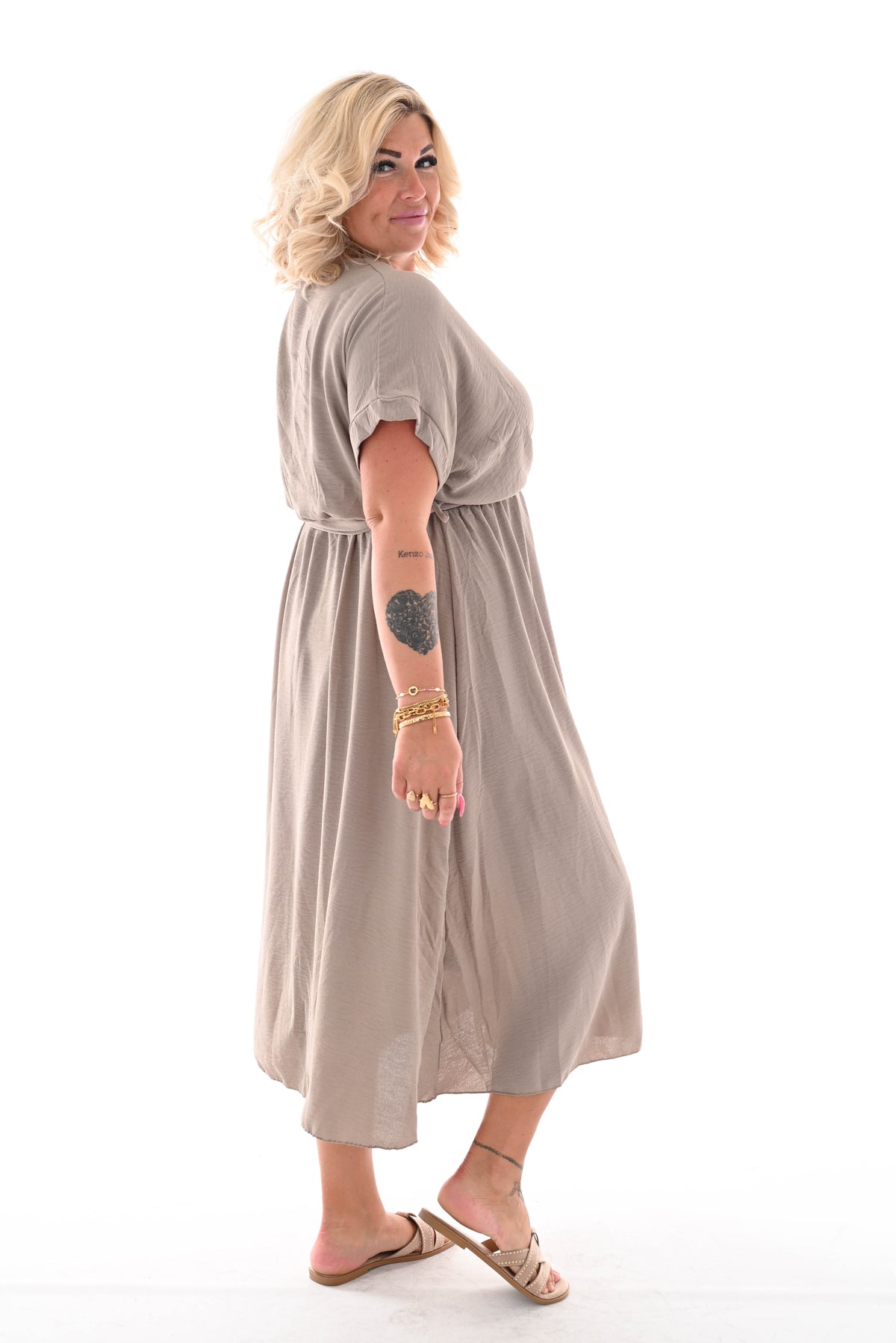 Maxi jurk ceintuur uni taupe