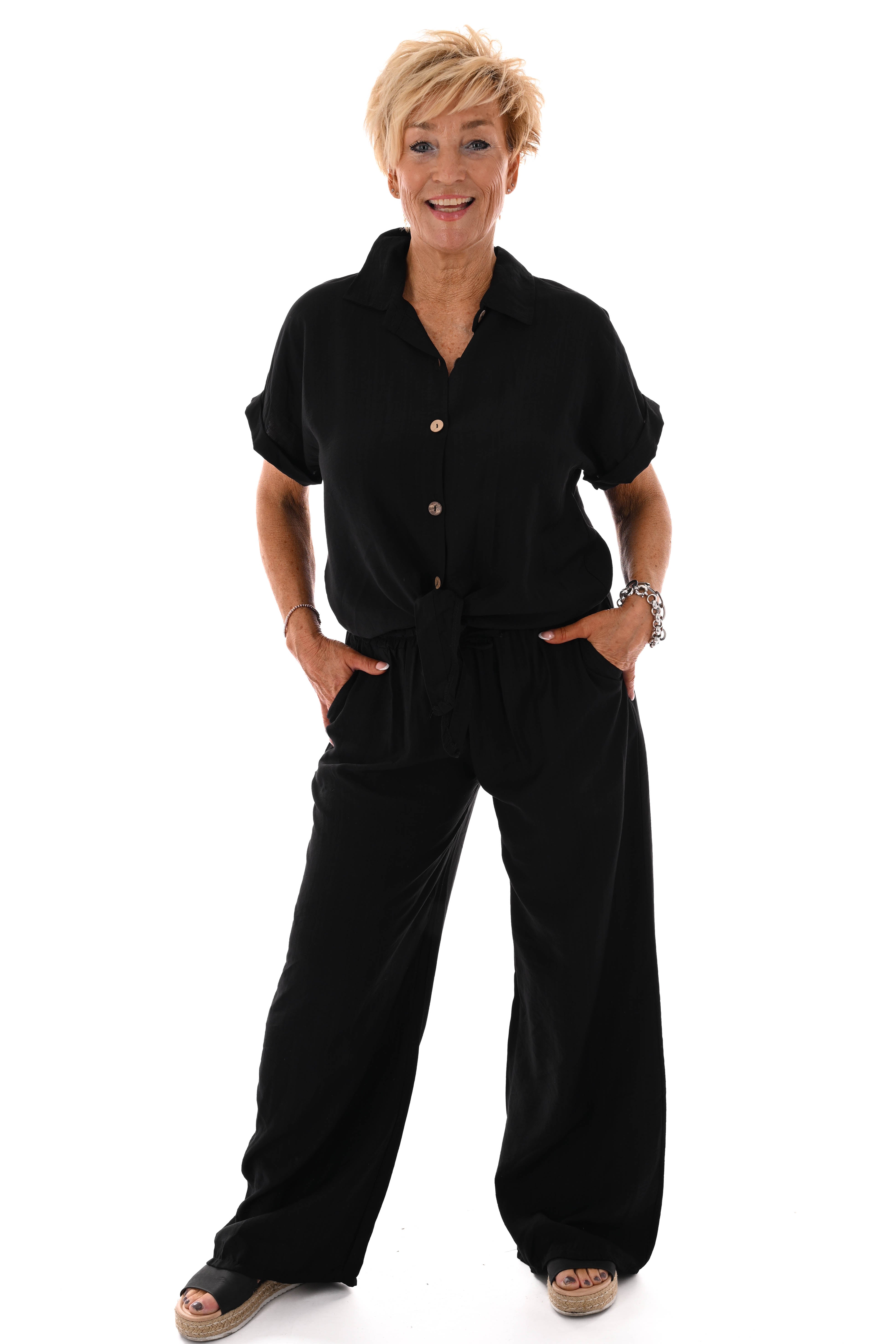 Tweedelig set doorknoop blouse zwart