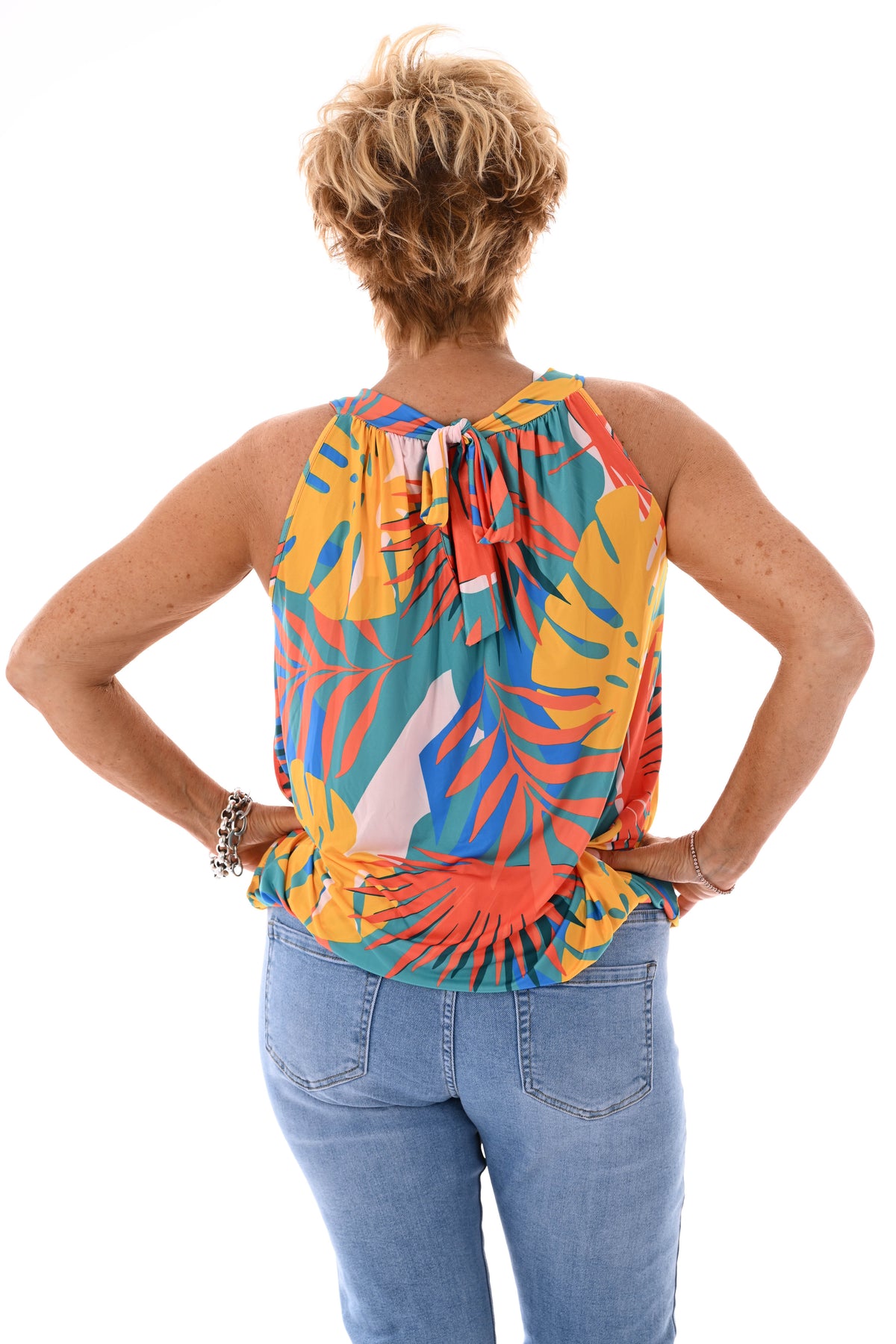 Halter top print blad turquoise