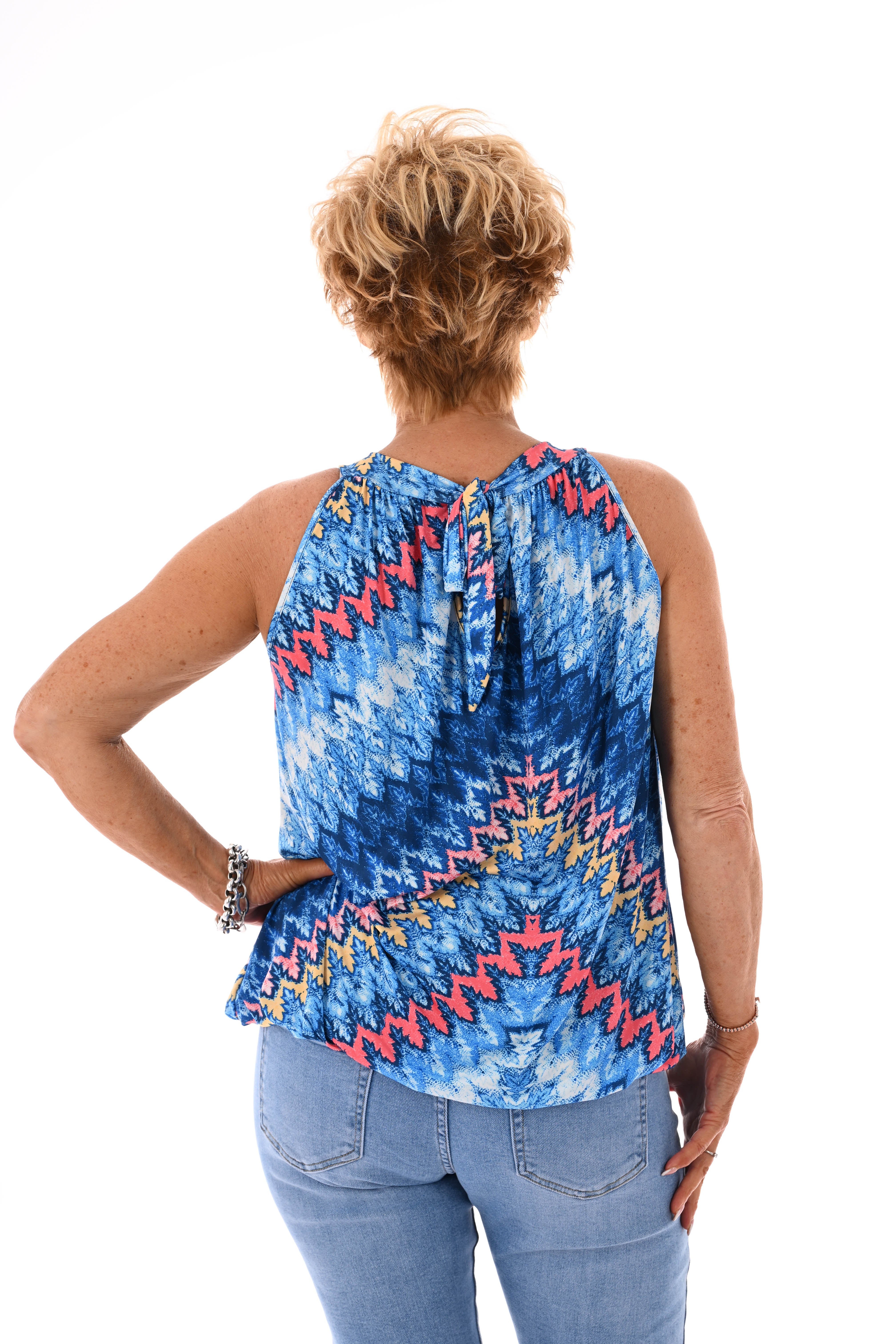 Halter top print blauw/koraal
