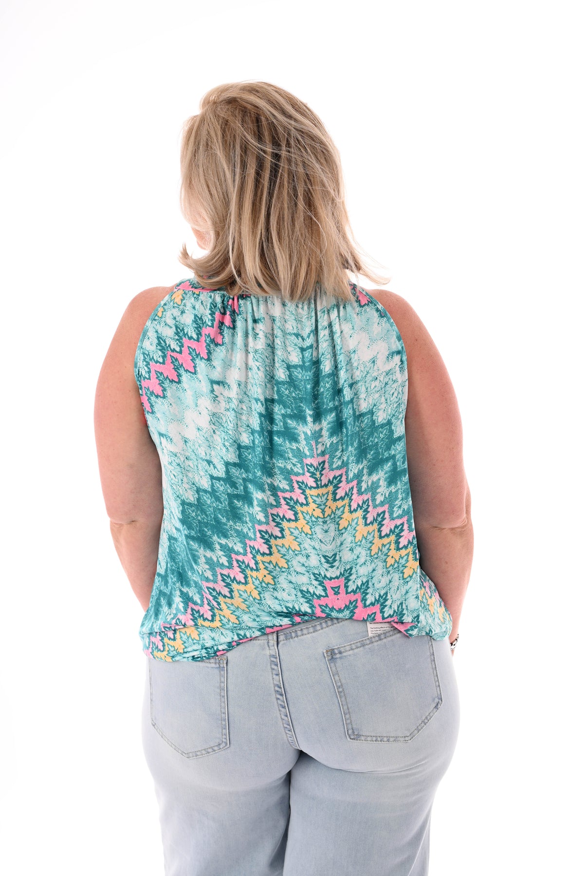 Halter top print turquoise/roze