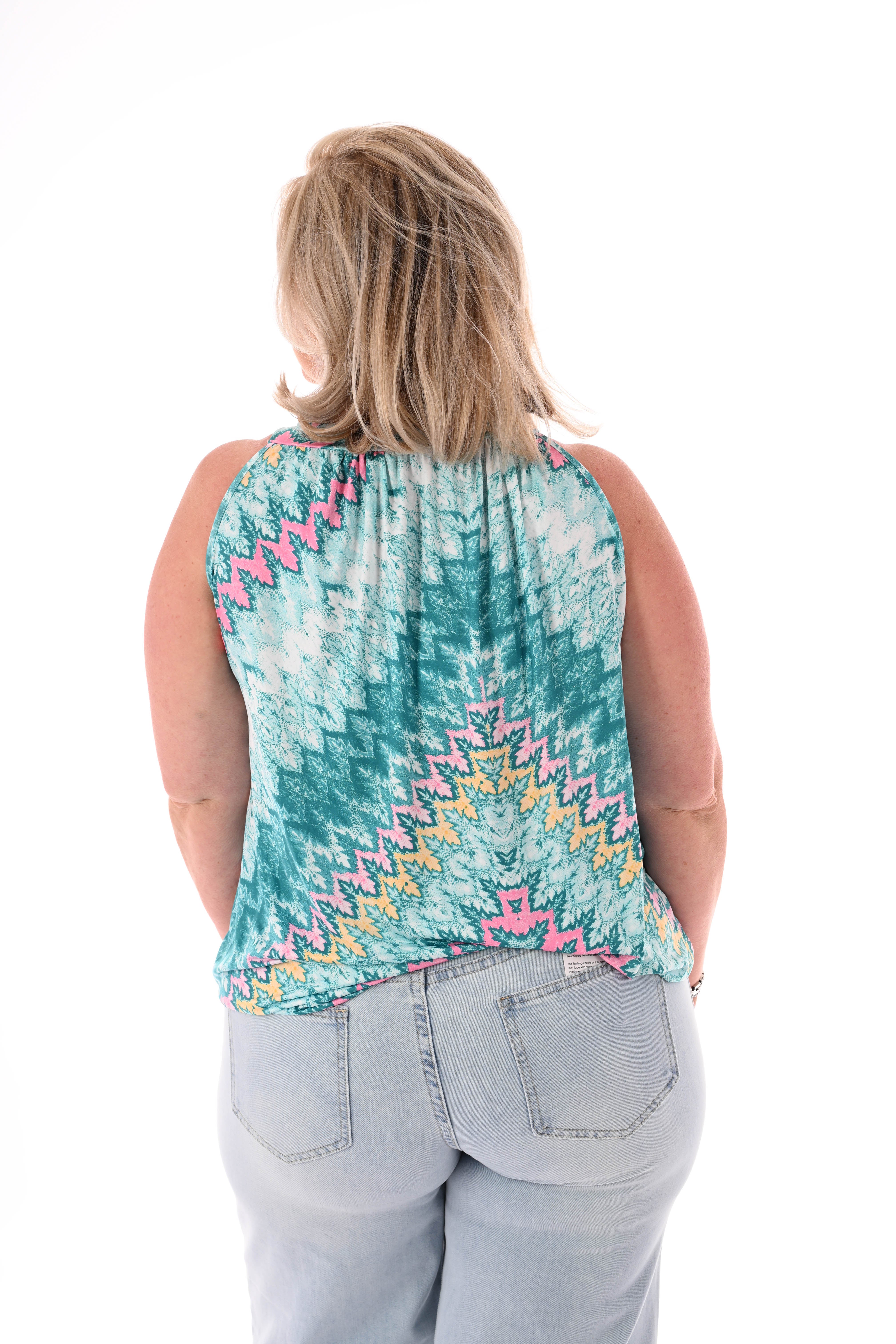 Halter top print turquoise/roze