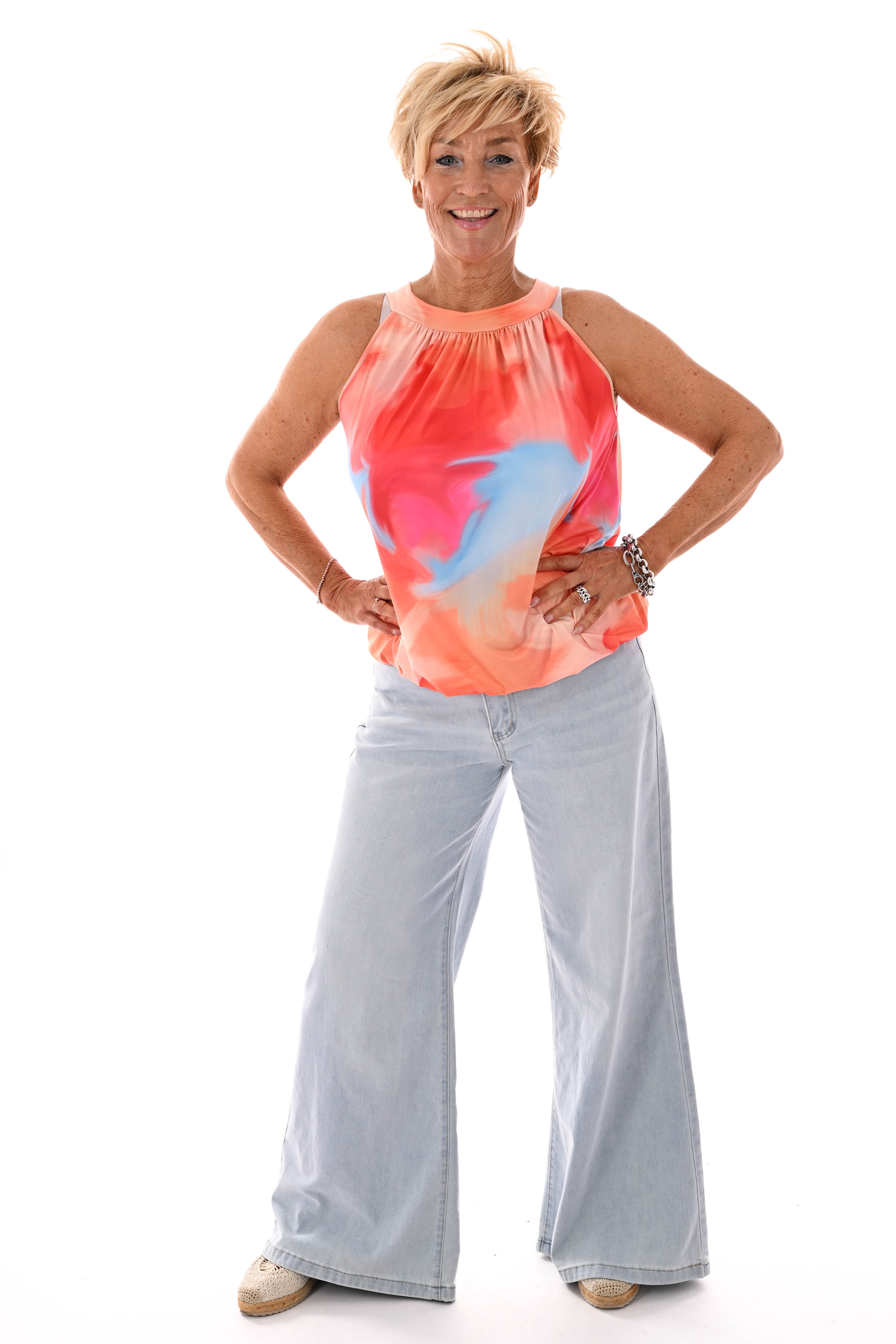 Halter top print tie-dye oranje/fuchsia