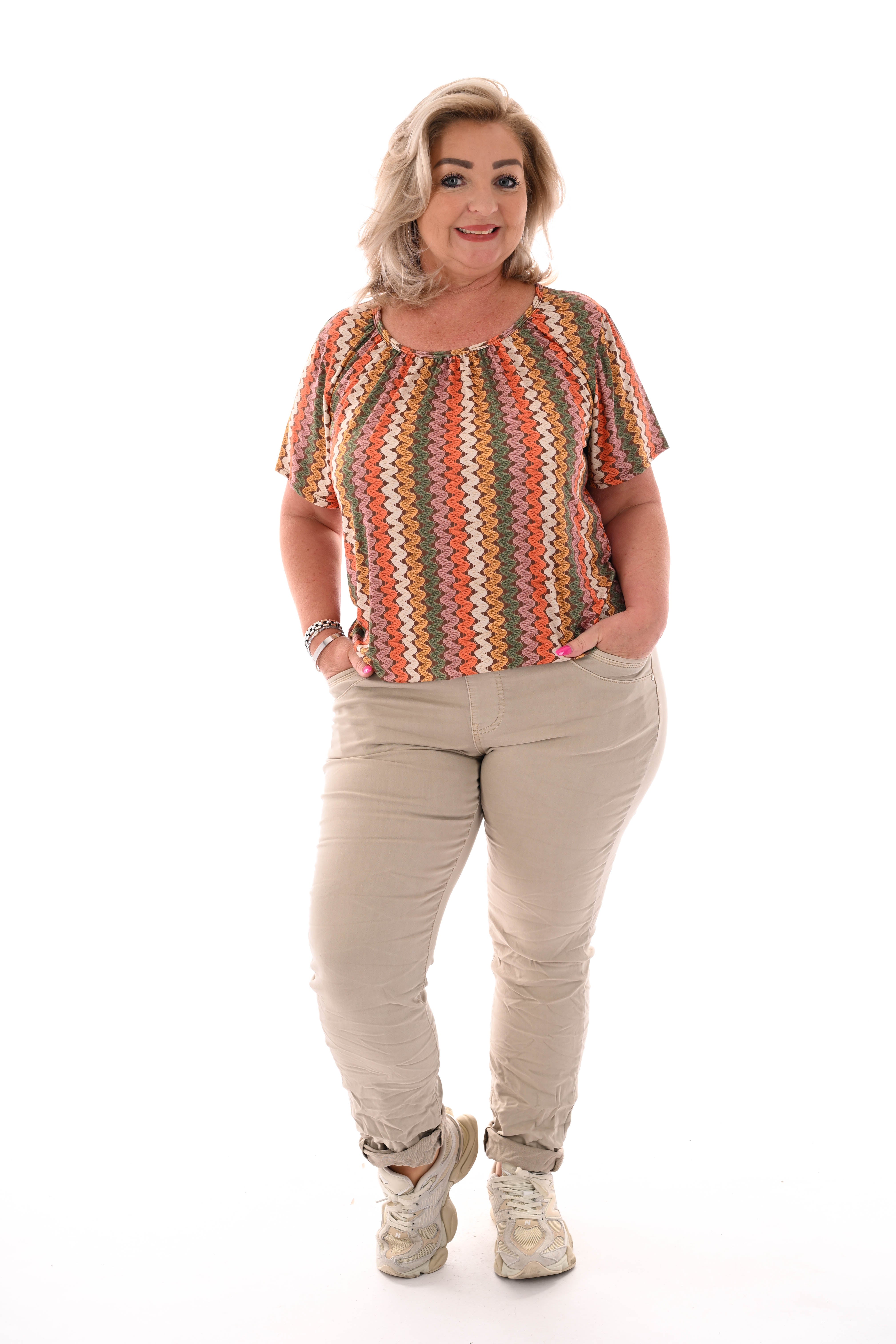 Ballon top print wave bruin/oranje