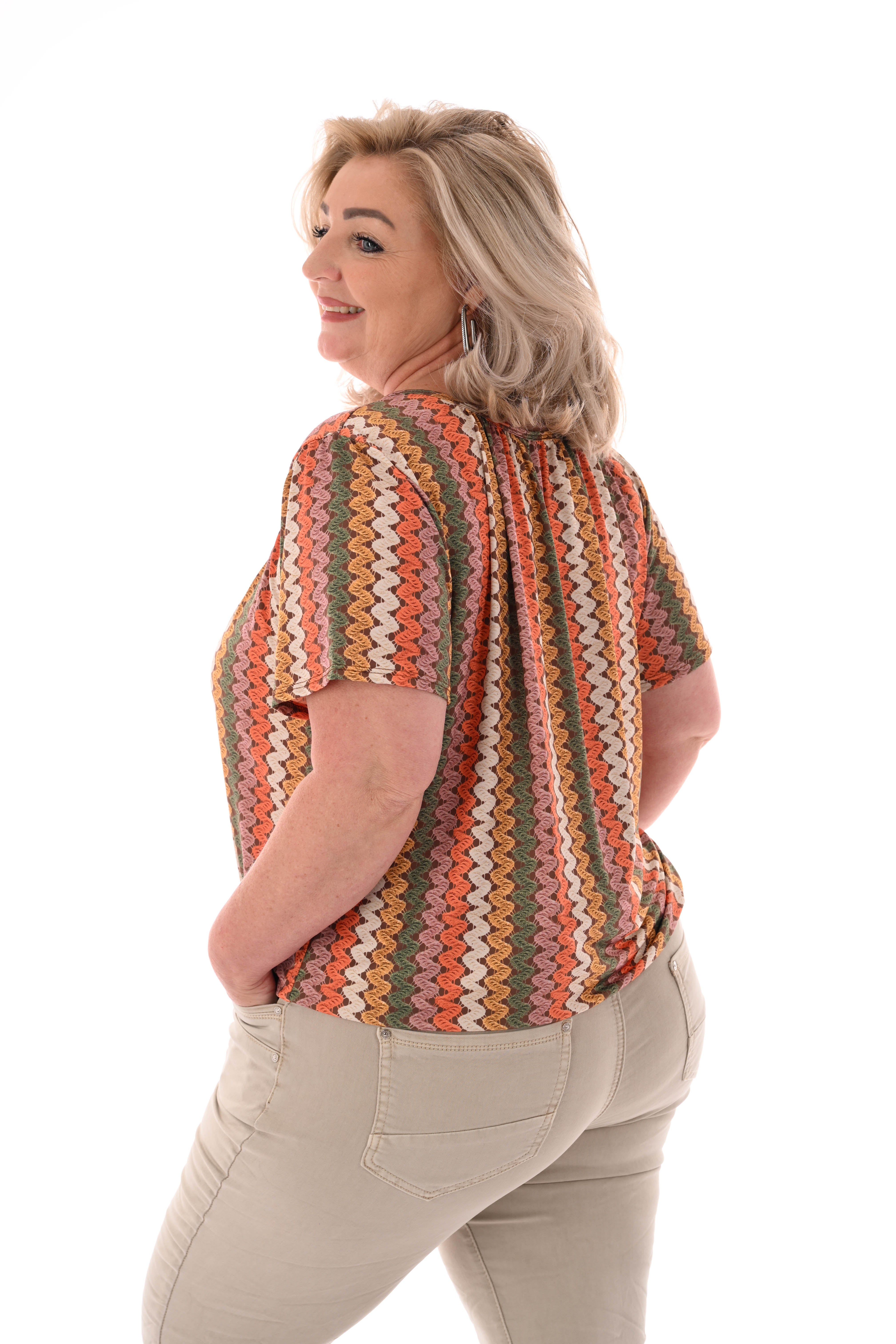 Ballon top print wave bruin/oranje