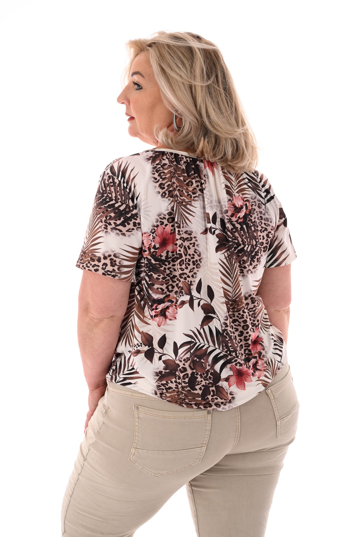 Ballon top print blad en panter beige