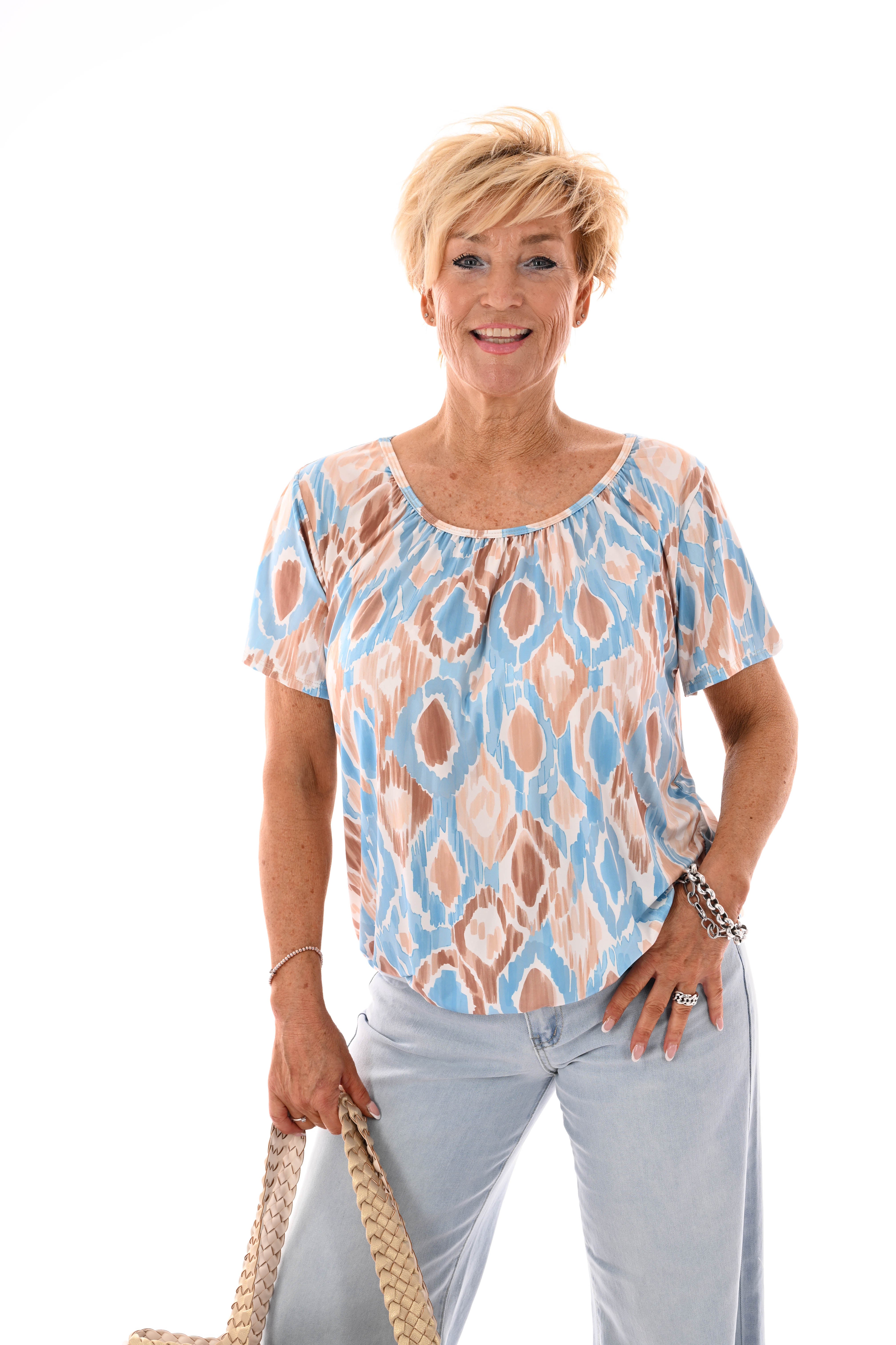 Ballon top print lichtblauw/beige