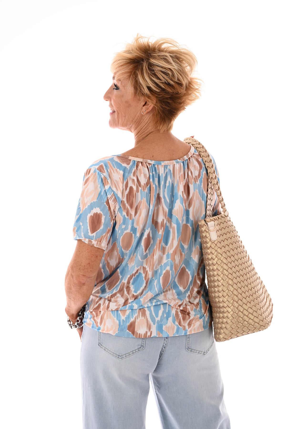 Ballon top print lichtblauw/beige