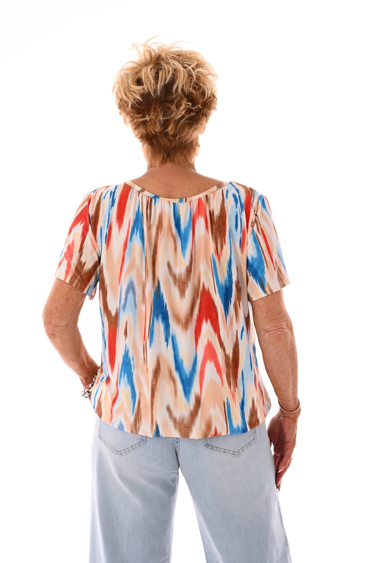 Ballon top print blauw/lichtbruin