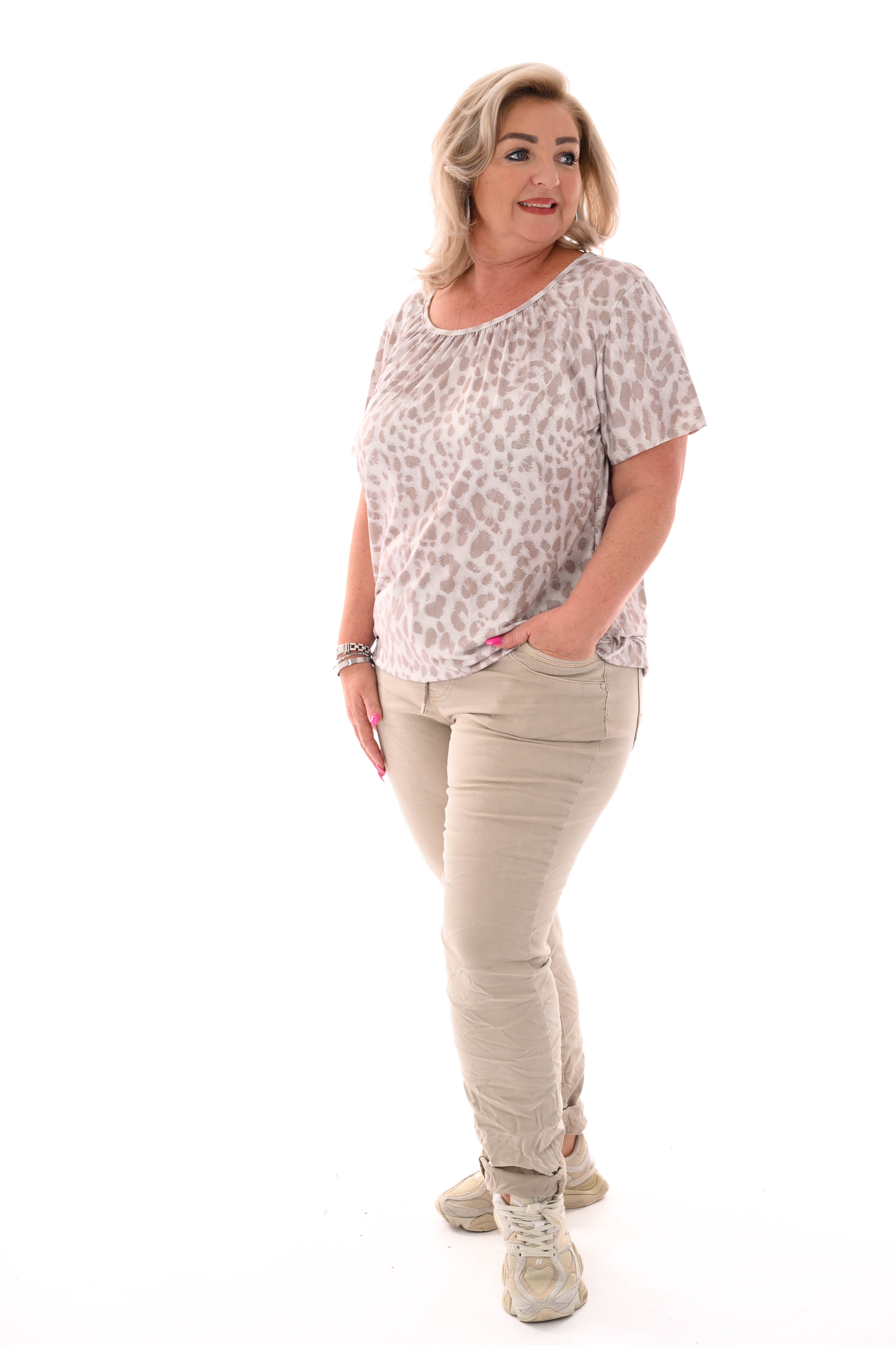Ballon top print panter beige/taupe