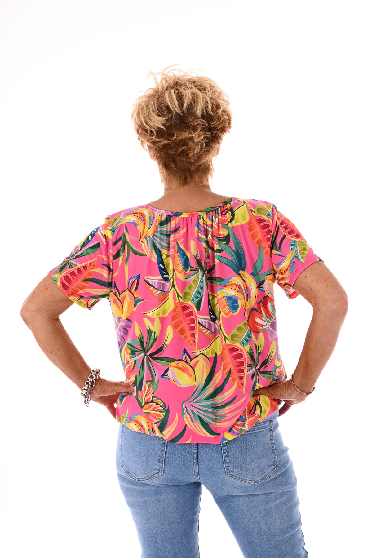 Ballon top print blad roze