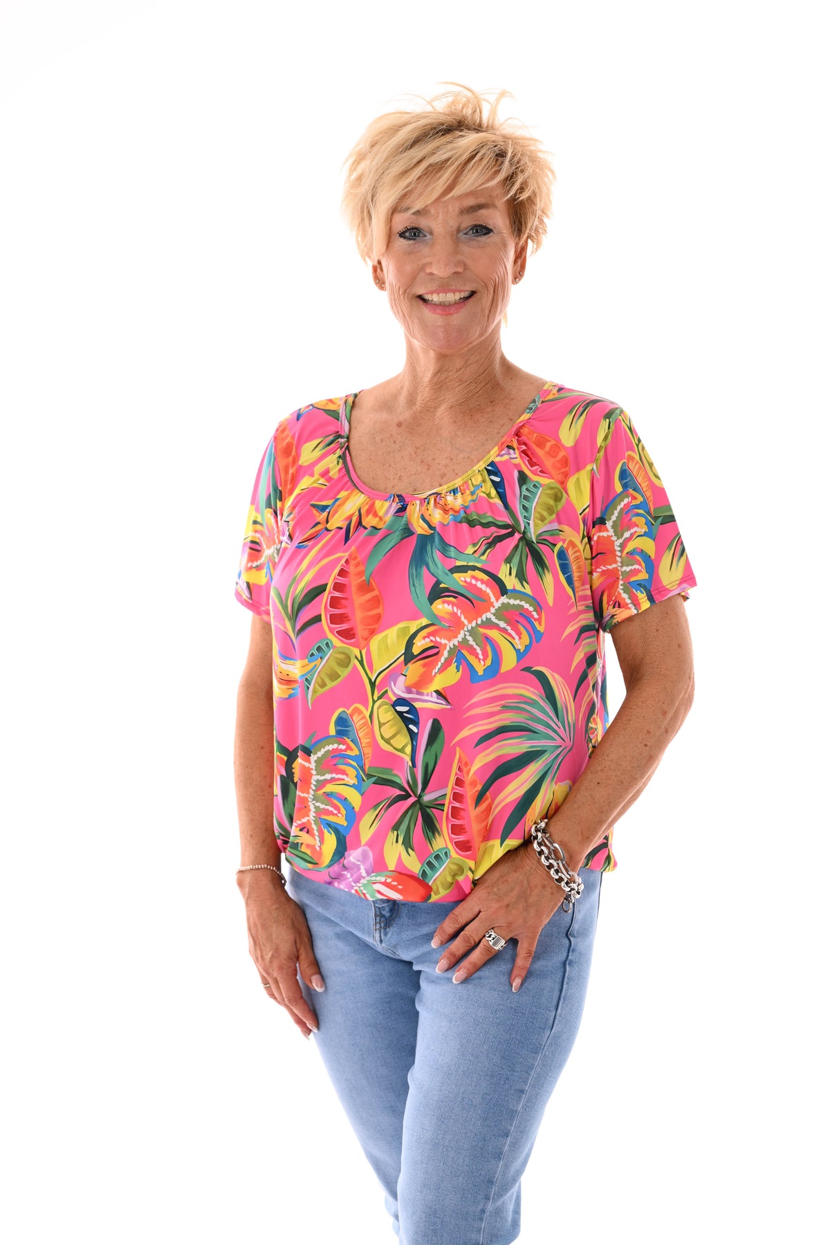 Ballon top print blad roze