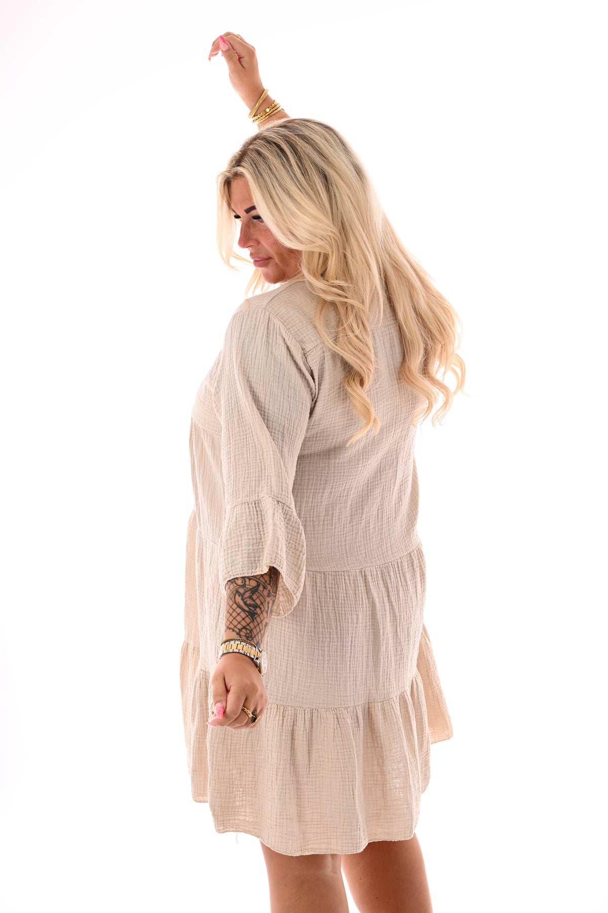 Wafel tuniek v-hals beige