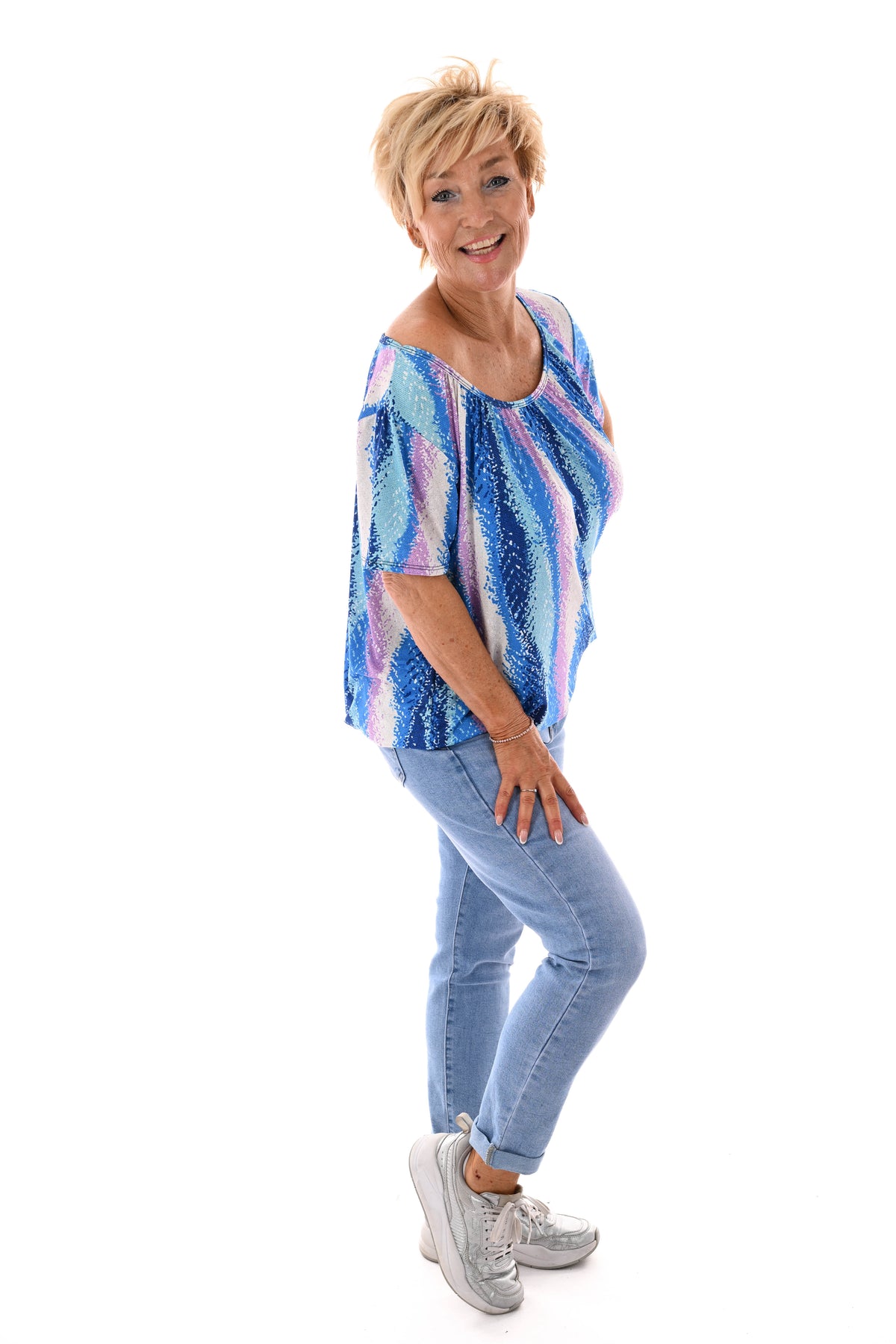 Ballon top print lichtblauw/blauw