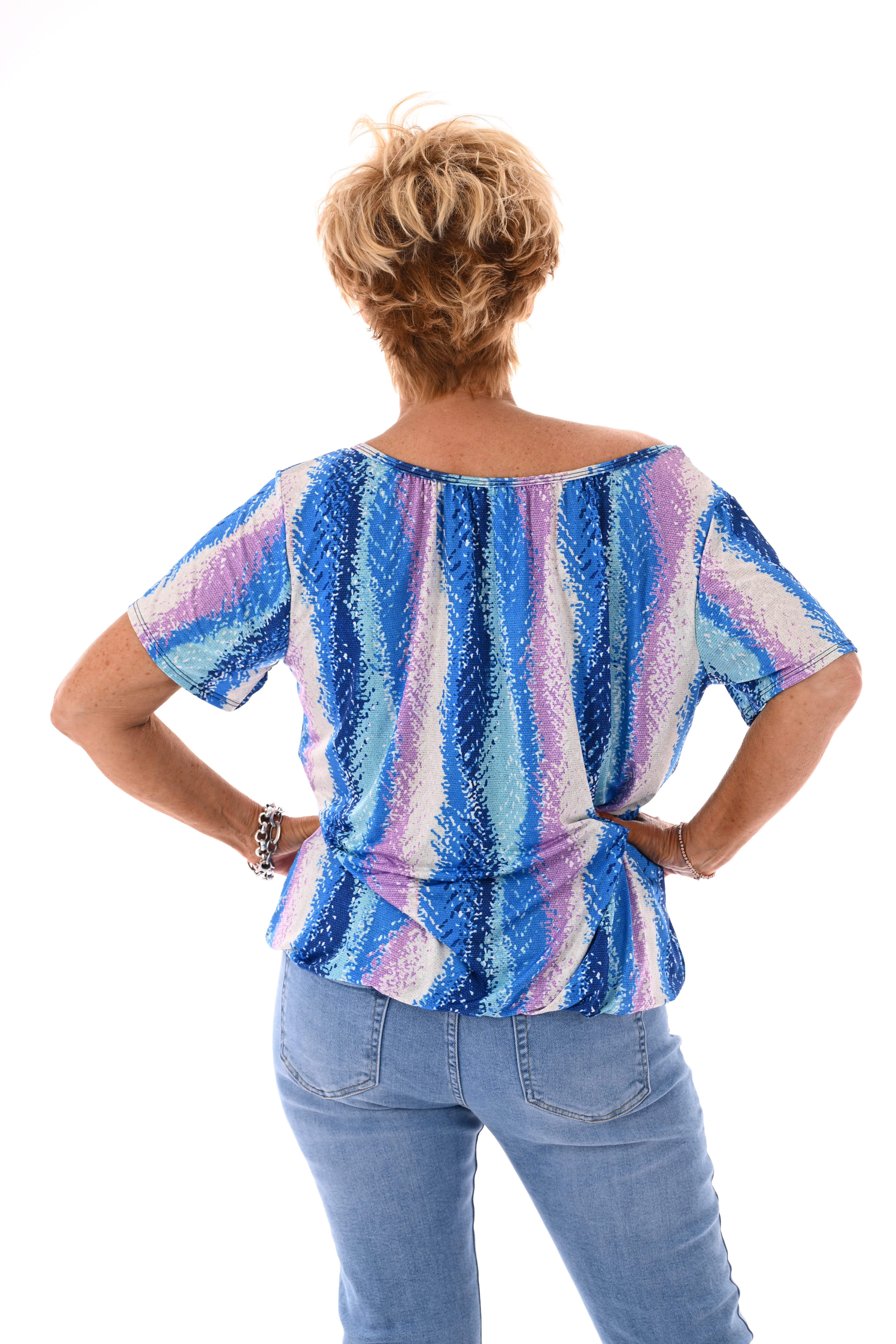 Ballon top print lichtblauw/blauw