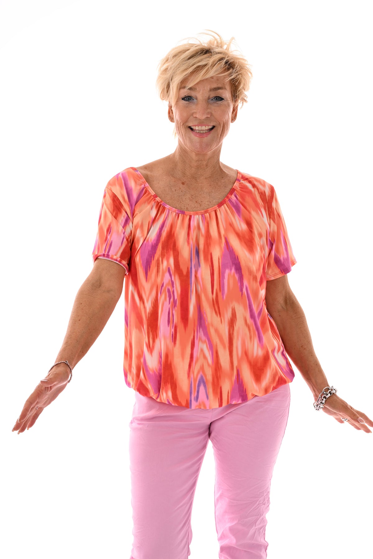 Ballon top print oranje/fuchsia